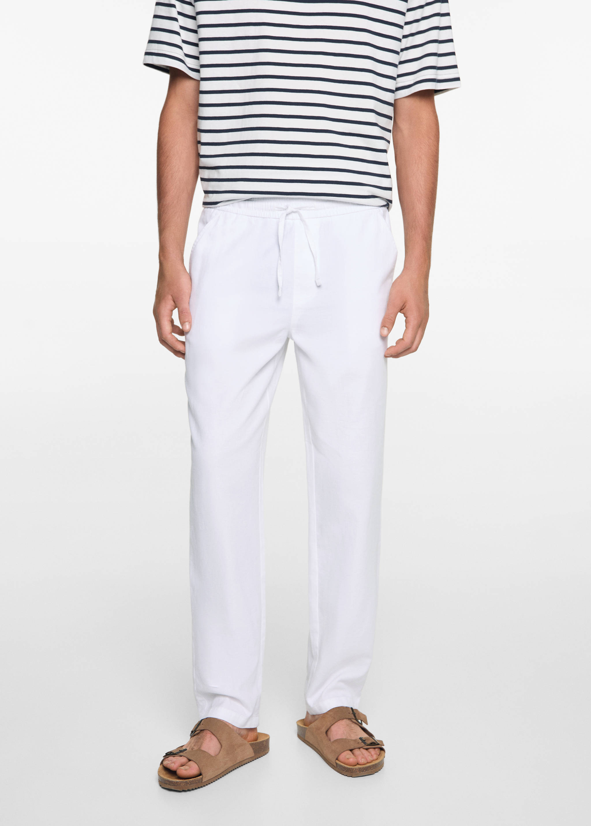 Linen-blend elastic waist trousers - Details of the article 6