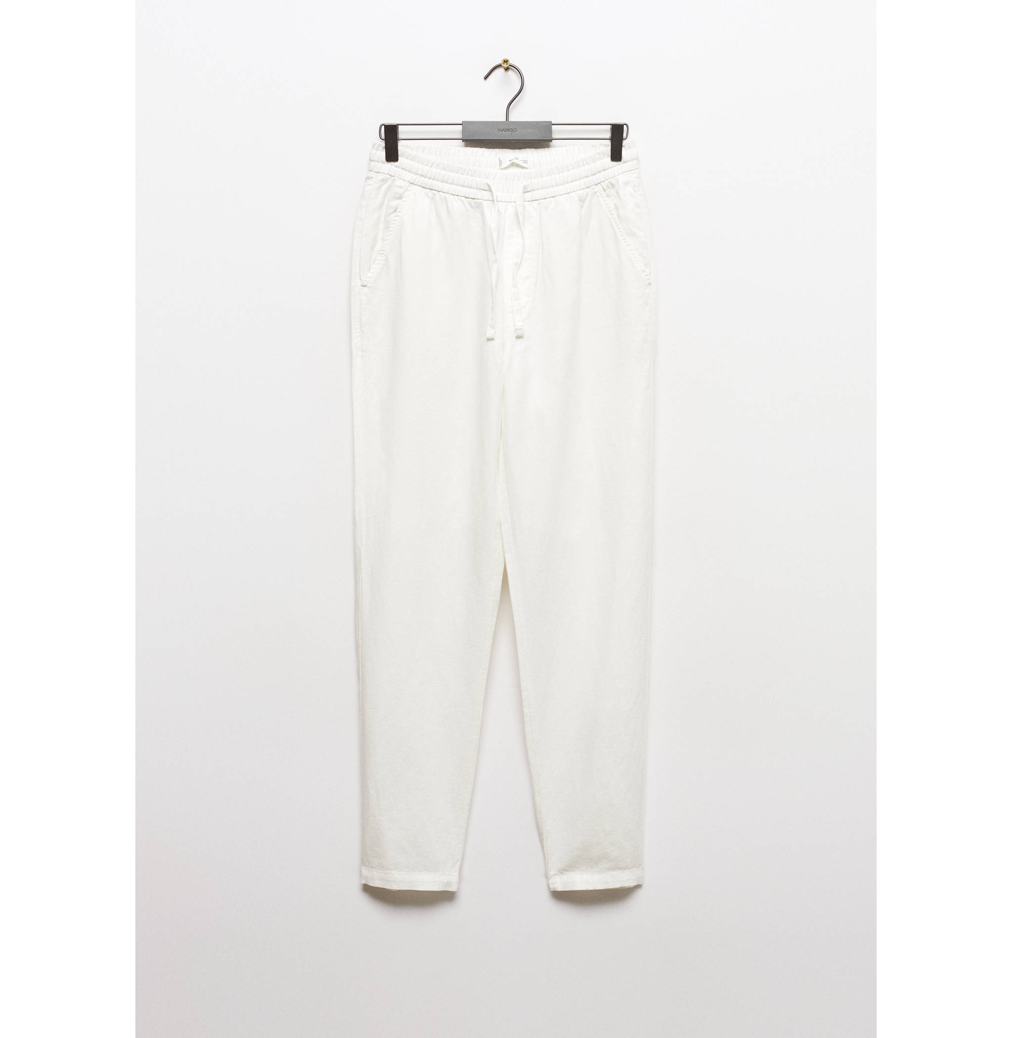 Linen-blend elastic waist trousers - Article without model