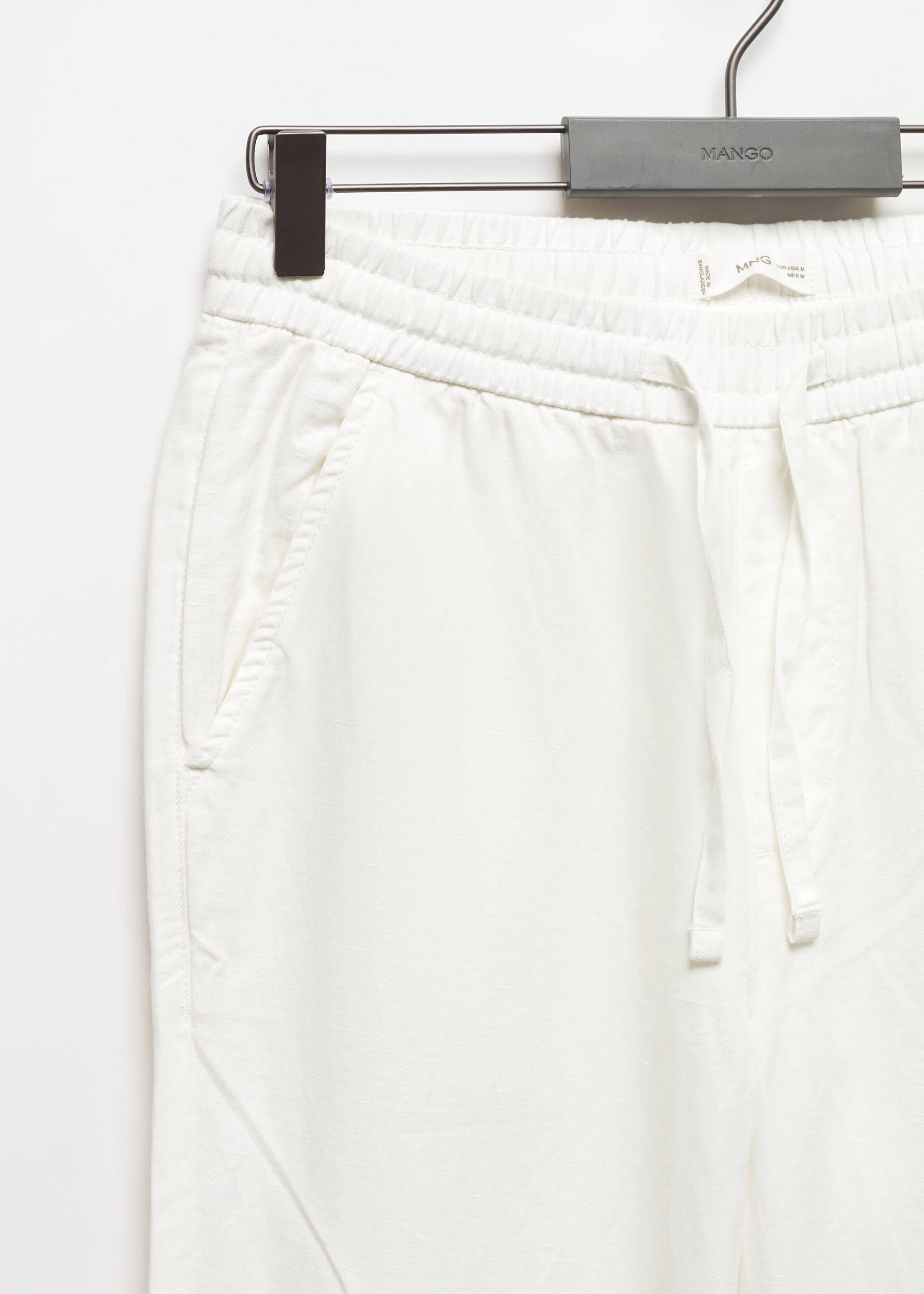 Pantalón lino cintura elástica - Detalle del artículo 8, Blanco. Ref: 67056015-00.