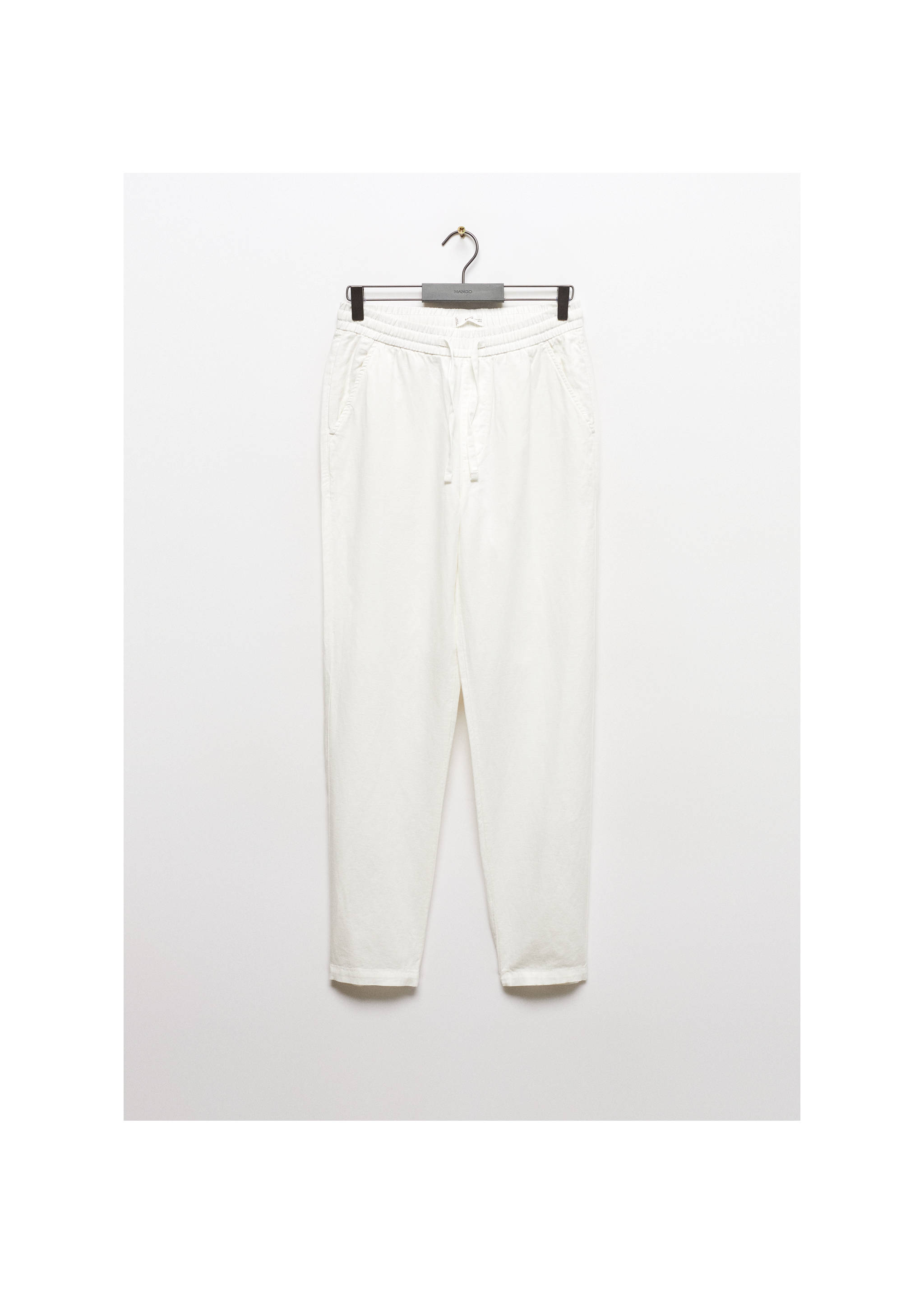 Pantalón lino cintura elástica - Artículo sin modelo, Blanco. Ref: 67056015-00.