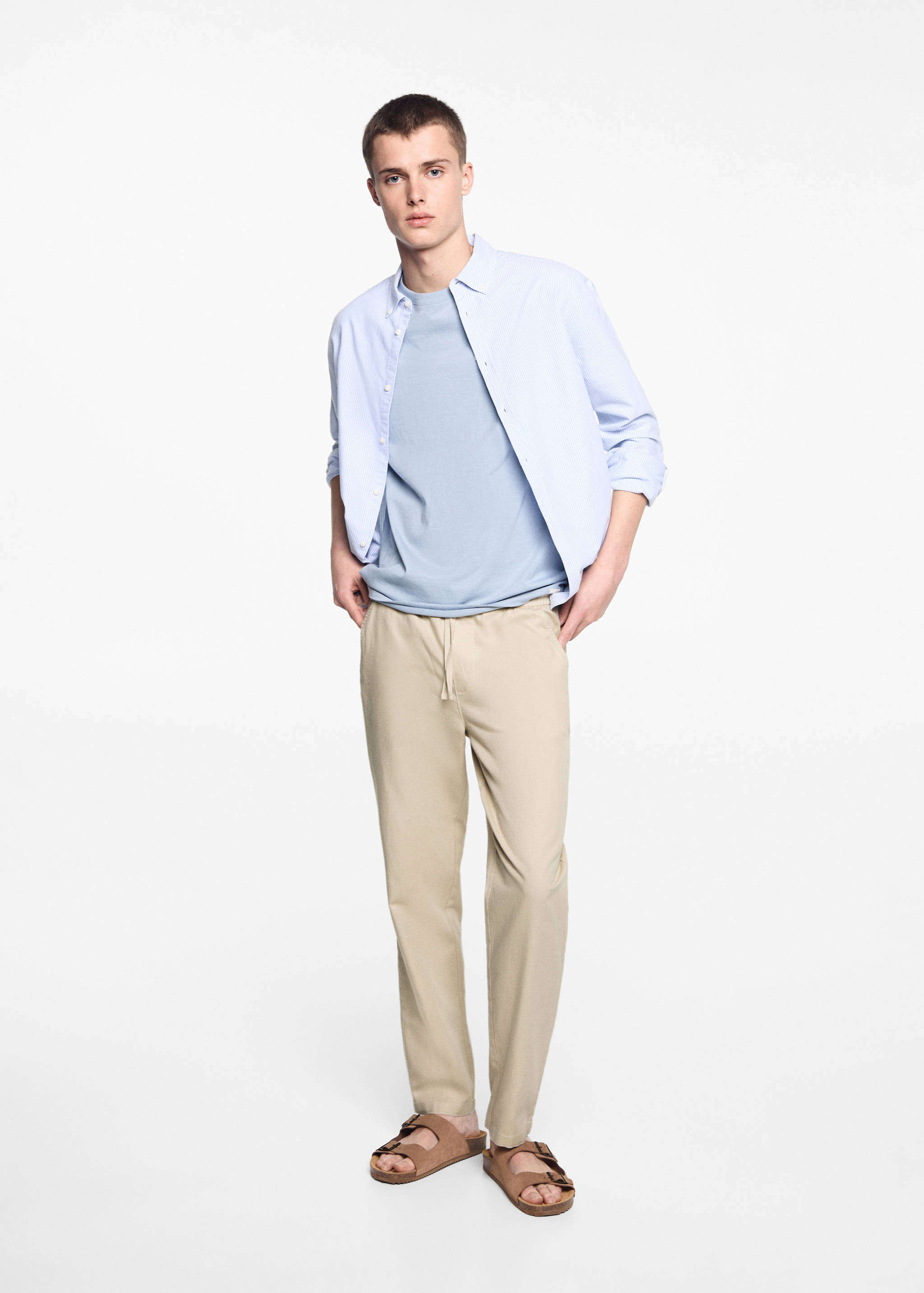 Linen-blend elastic waist trousers - General plane
