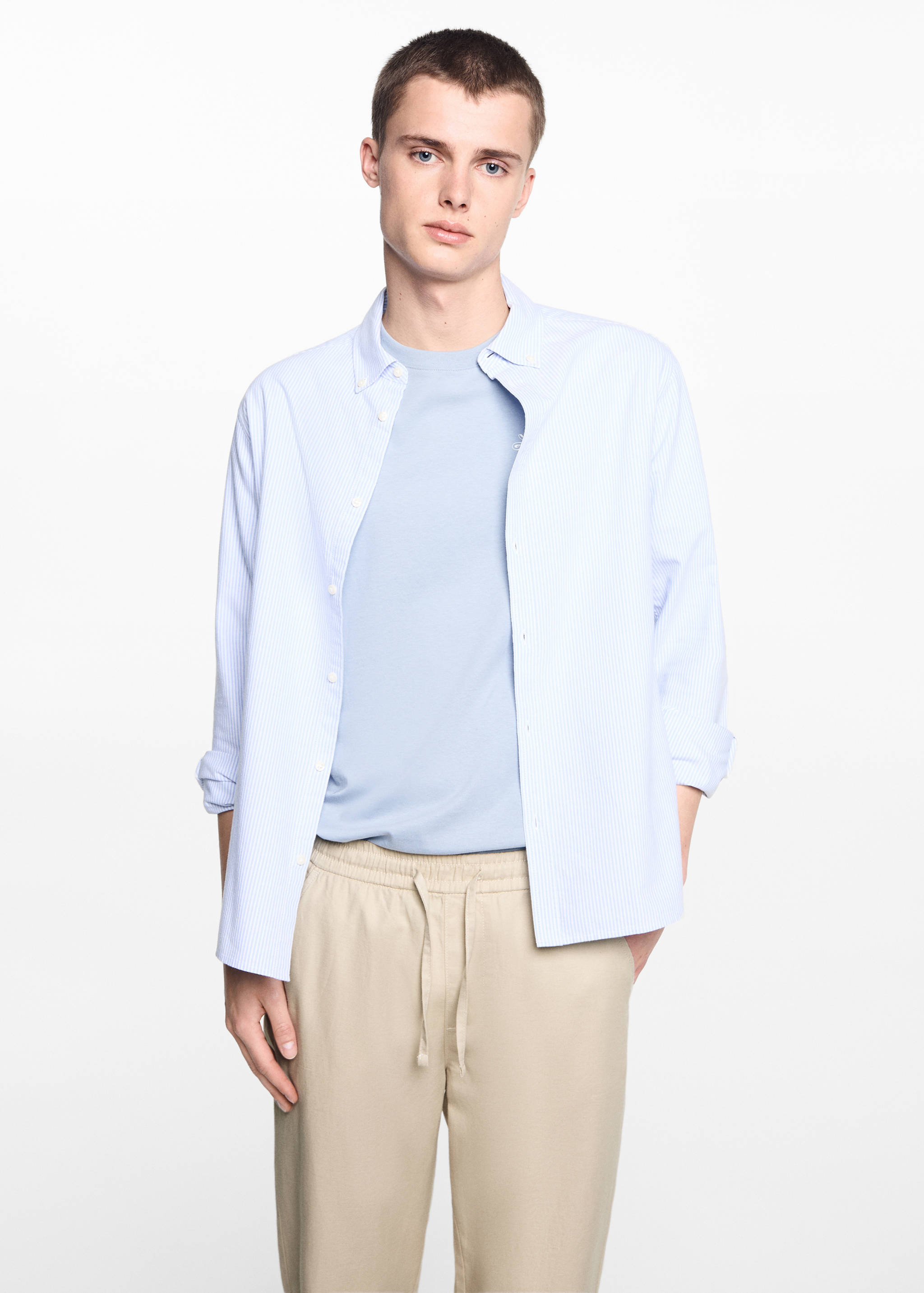 Linen-blend elastic waist trousers - Medium plane