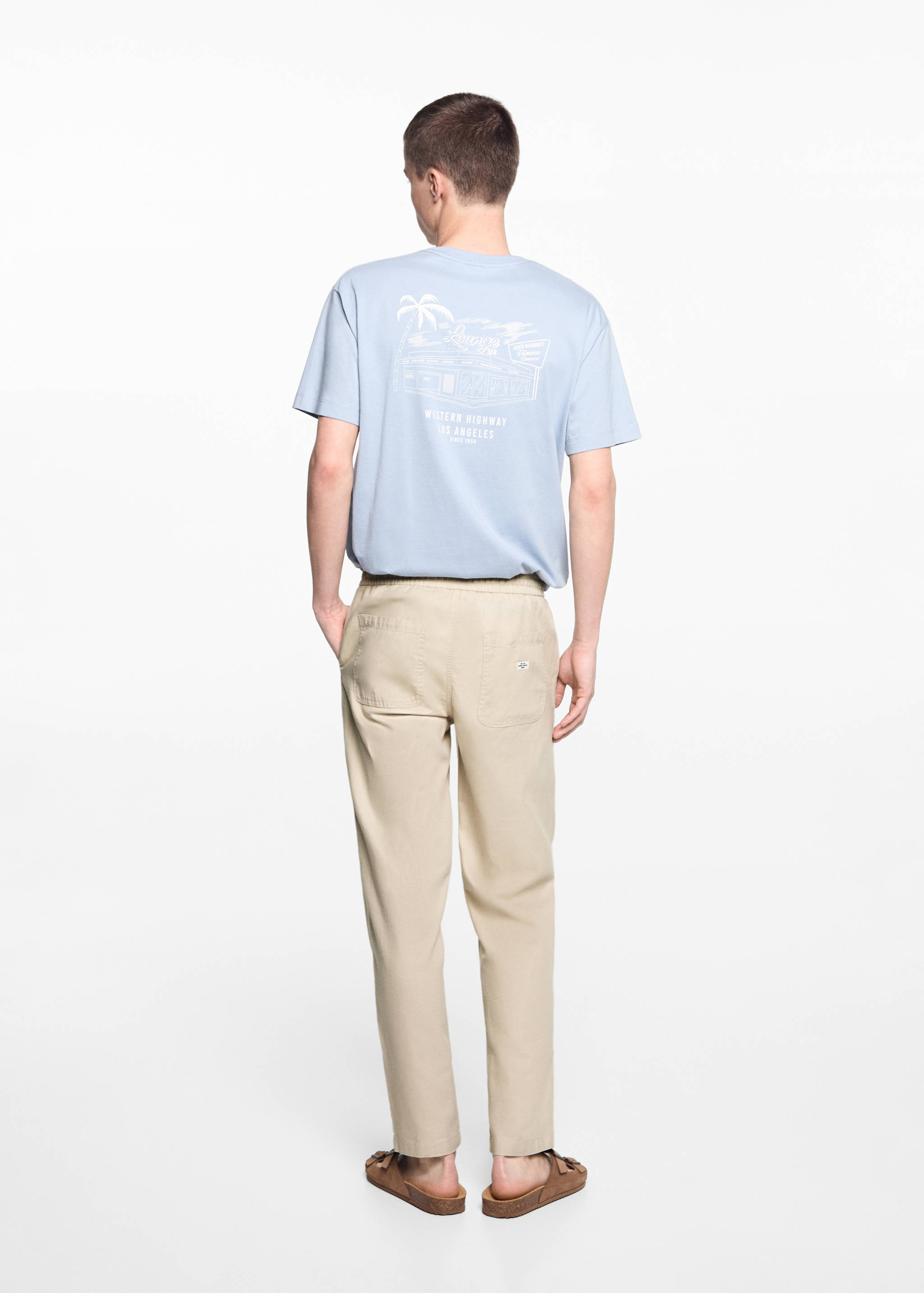Linen-blend elastic waist trousers - Reverse of the article