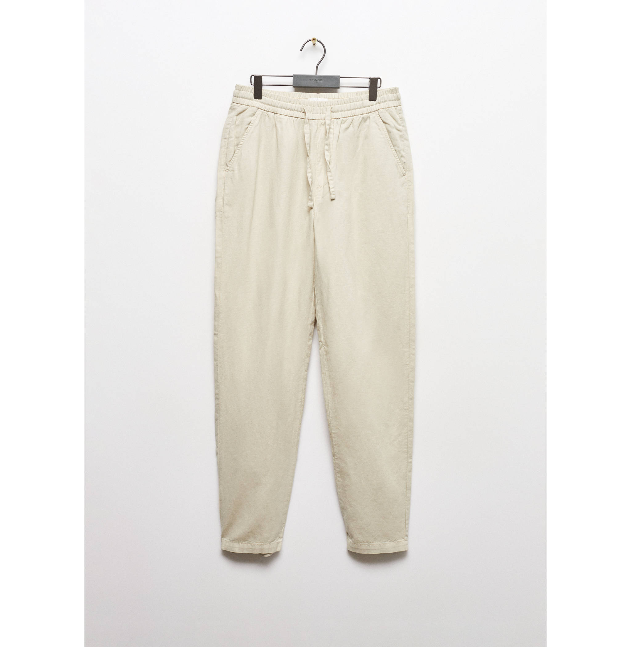 Linen-blend elastic waist trousers - Article without model