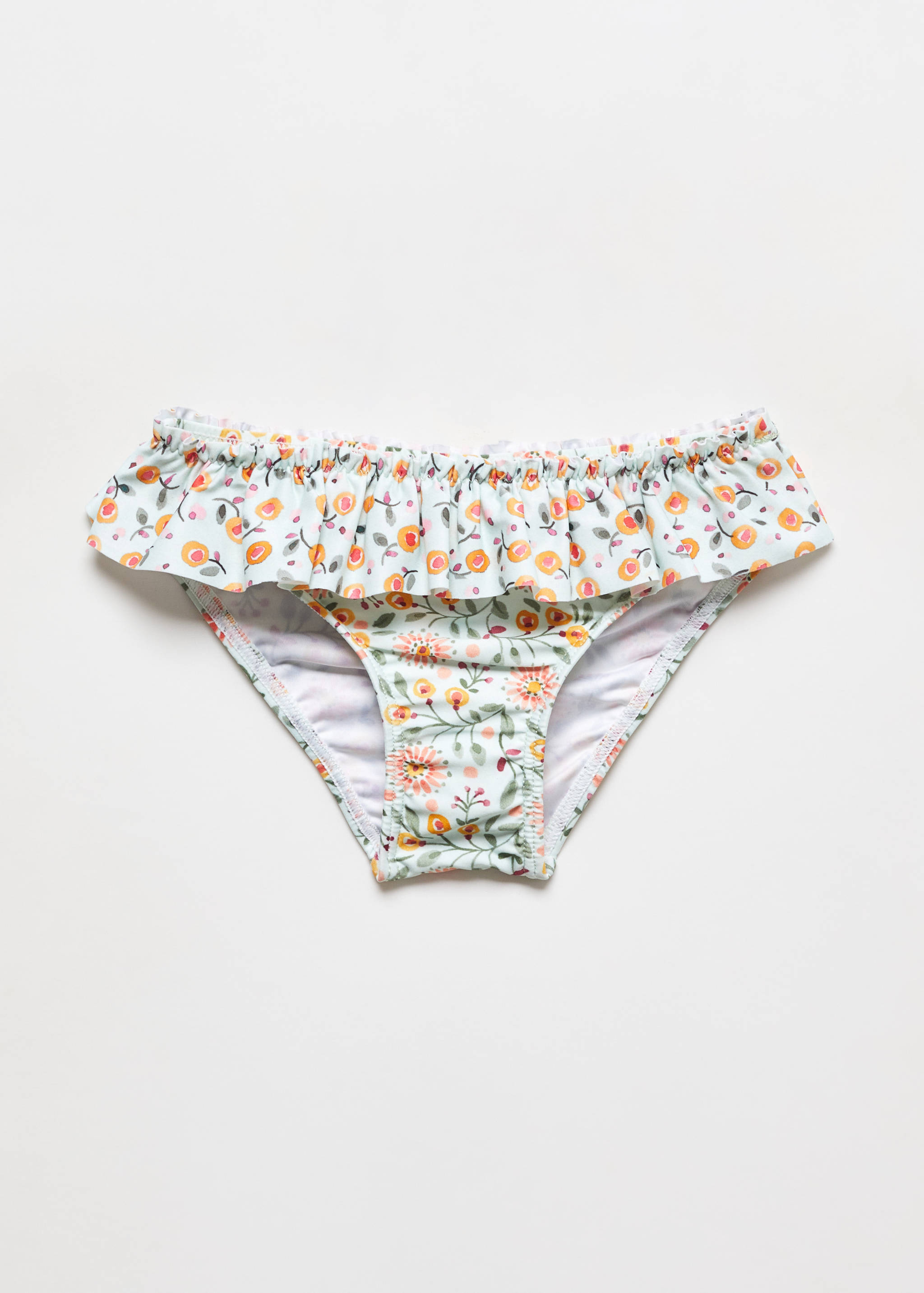 Ruffled floral bikini bottom - Article without model, Pastel Green. Ref: 67056023-00.