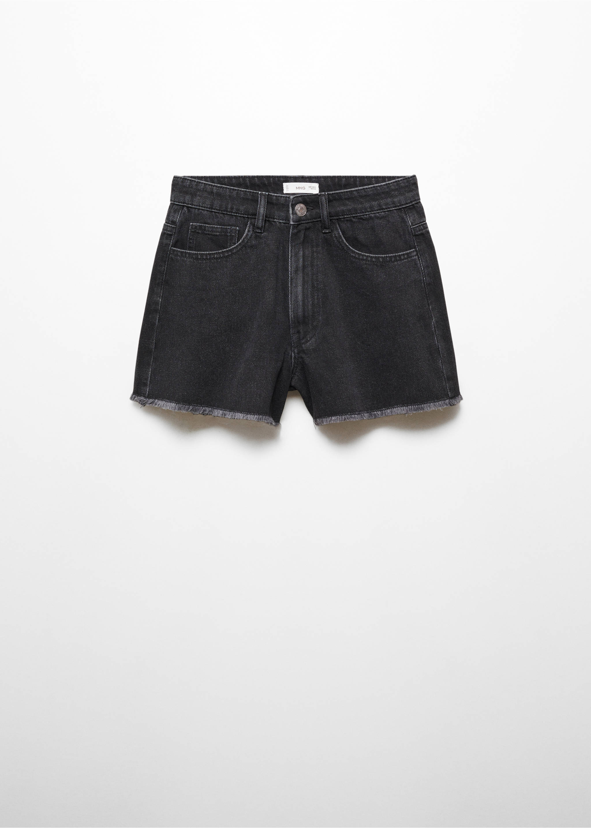 Medium-waist denim shorts - Article without model, Black denim. Ref: 67056025-00.