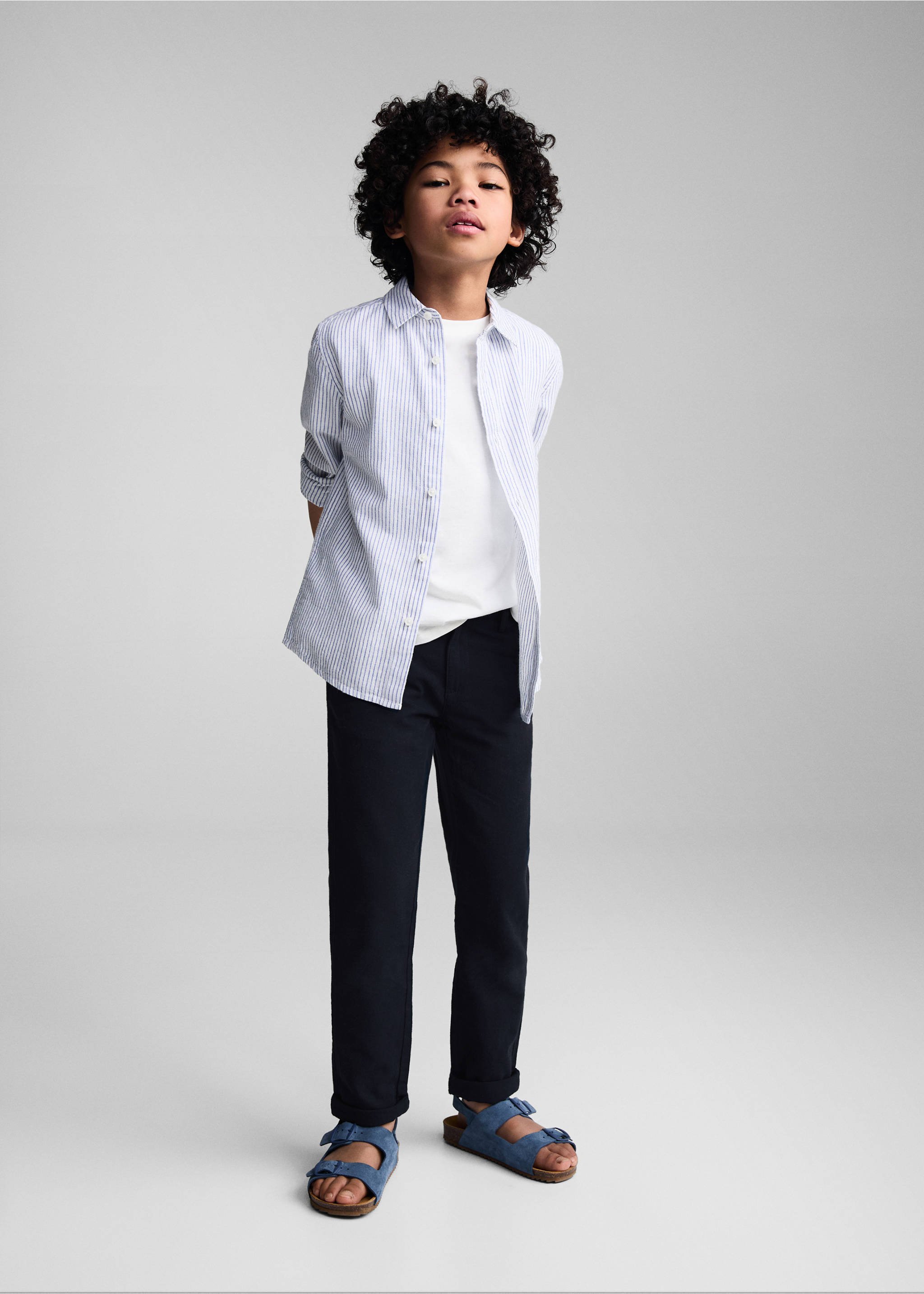 Striped linen-blend shirt - General plane, Vibrant blue. Ref: 67056027-00.