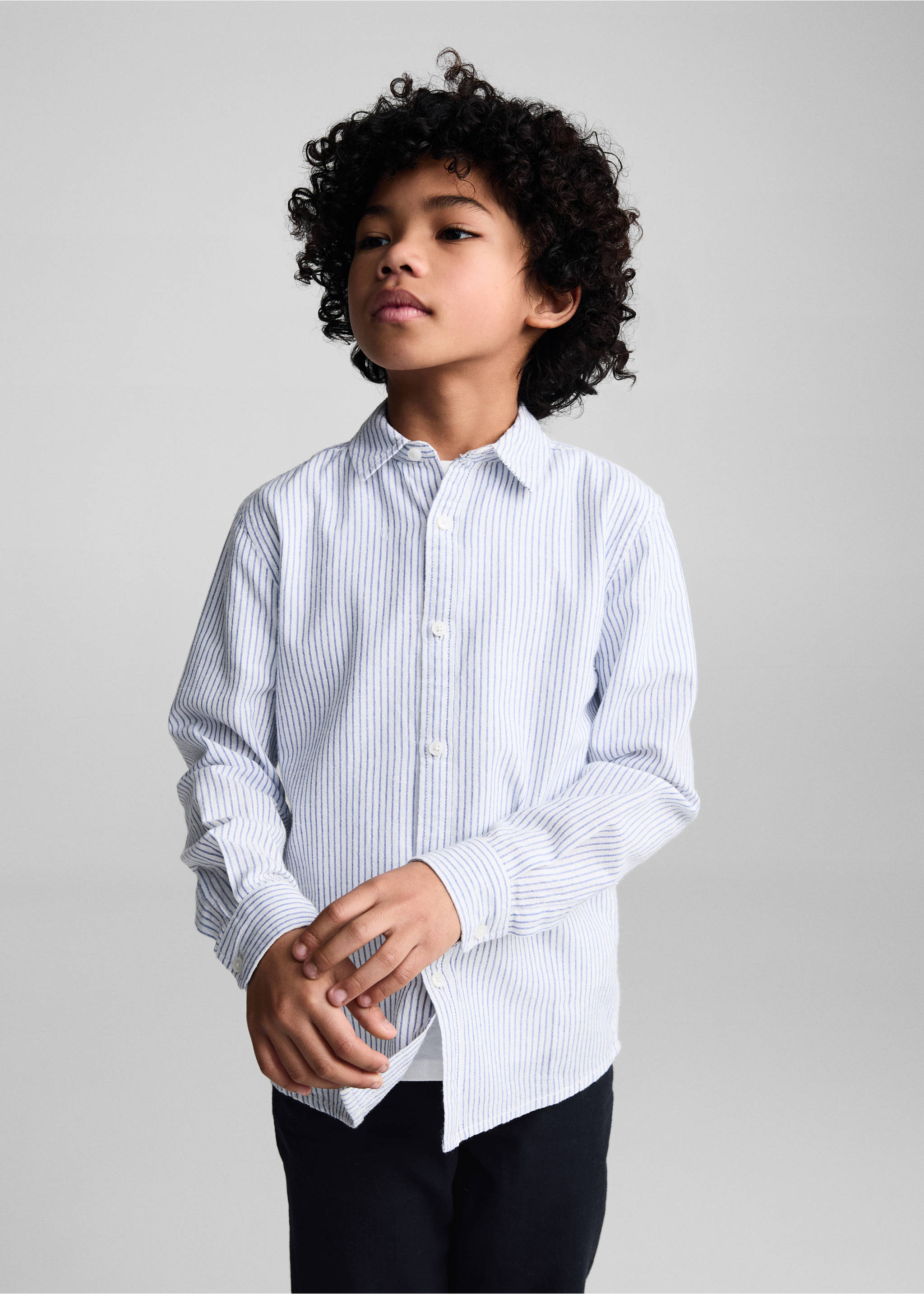 Striped linen-blend shirt - Medium plane, Vibrant blue. Ref: 67056027-00.