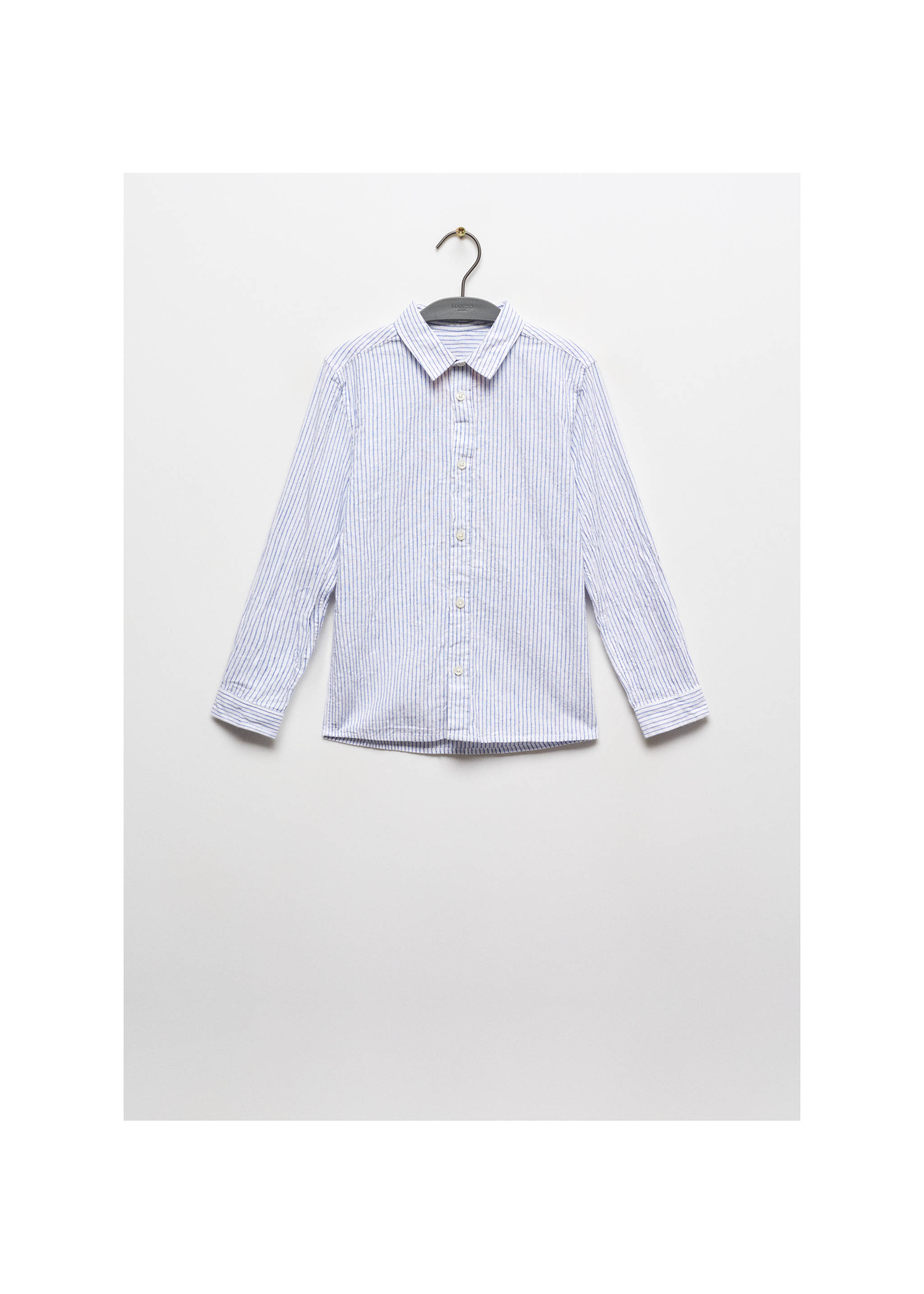 Striped linen-blend shirt - Article without model, Vibrant blue. Ref: 67056027-00.
