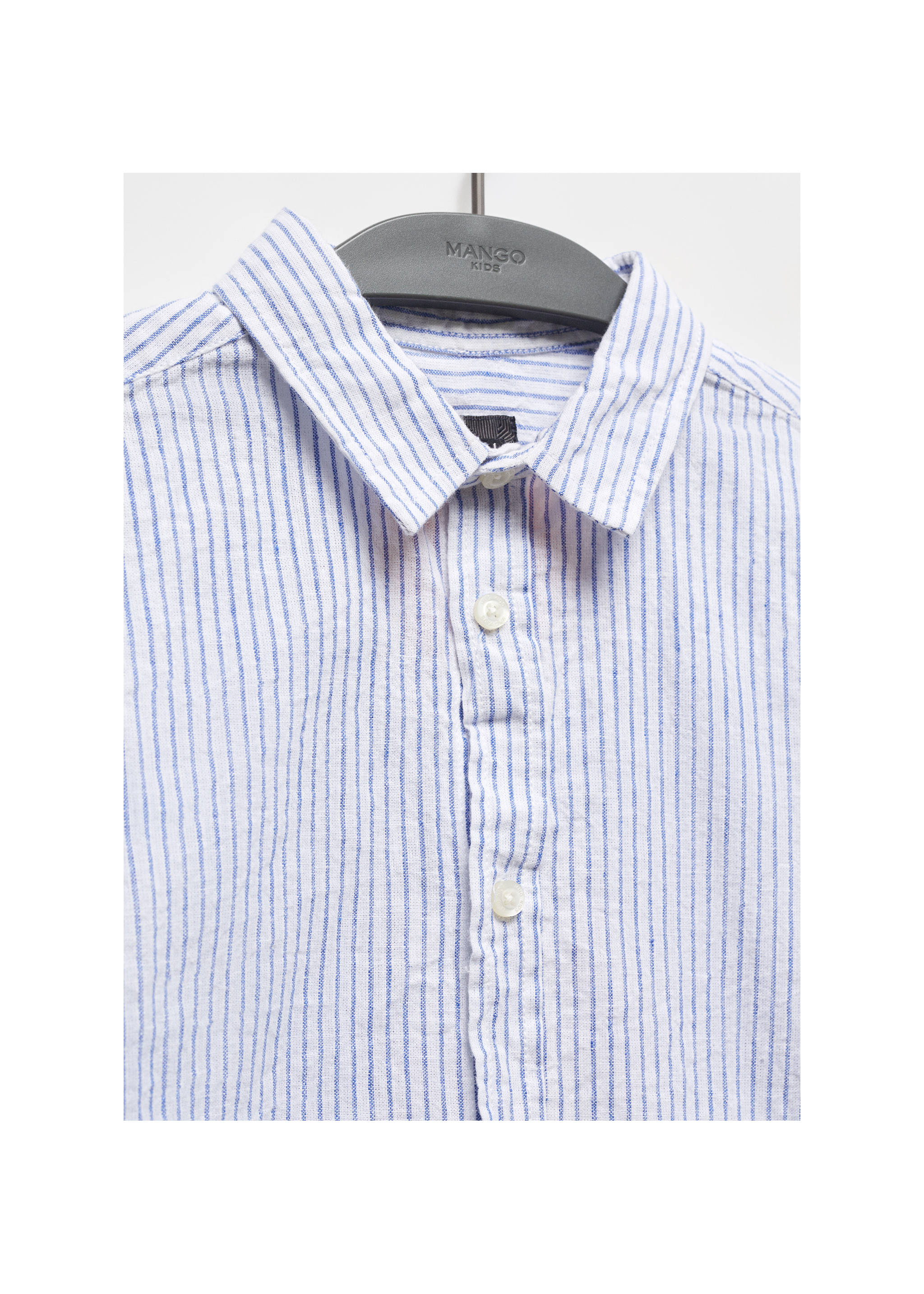 Striped linen-blend shirt - Details of the article 8, Vibrant blue. Ref: 67056027-00.