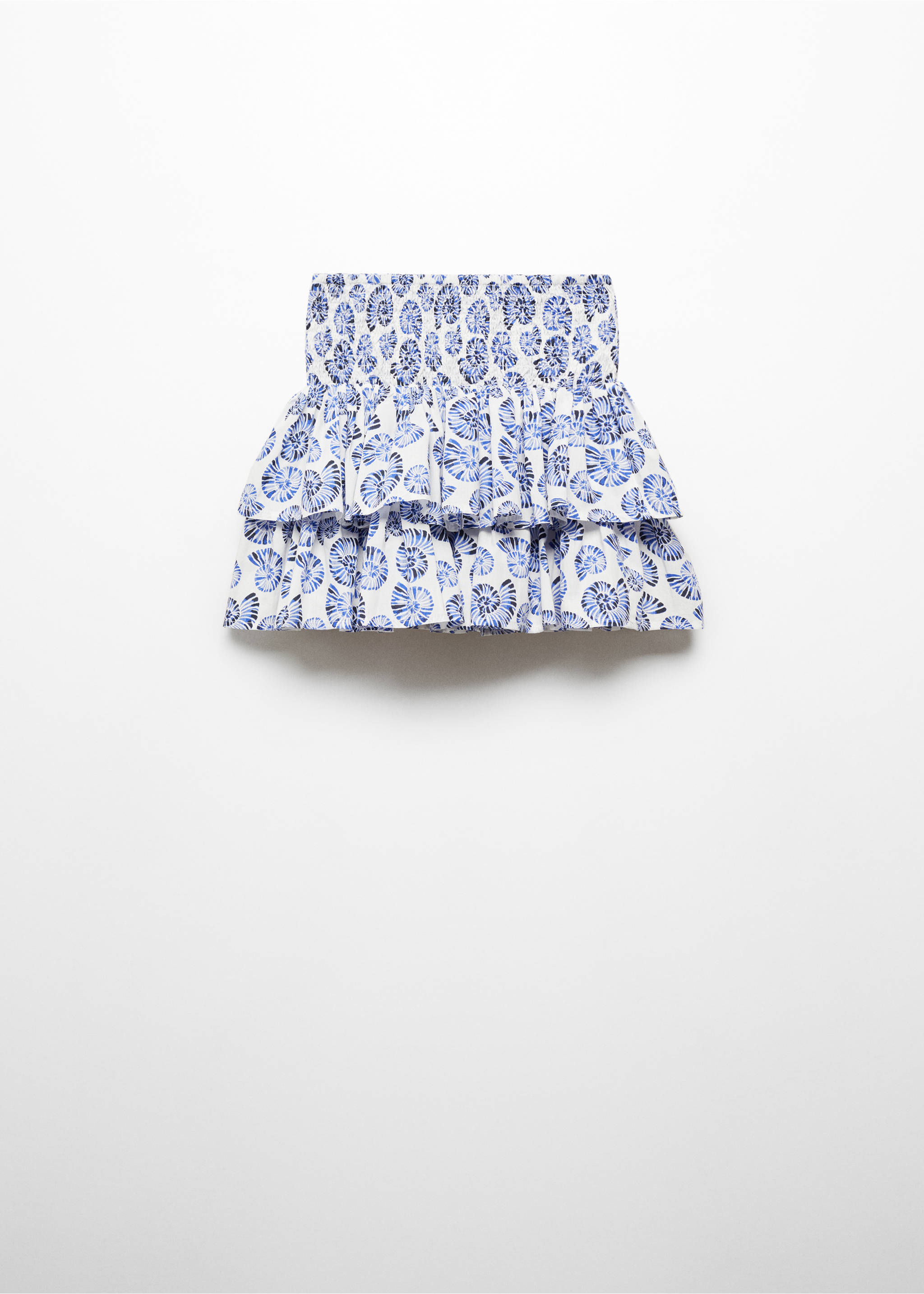 Gathered skirt with ruffles - Reverse of the article, Blue. Ref: 67056030-00.