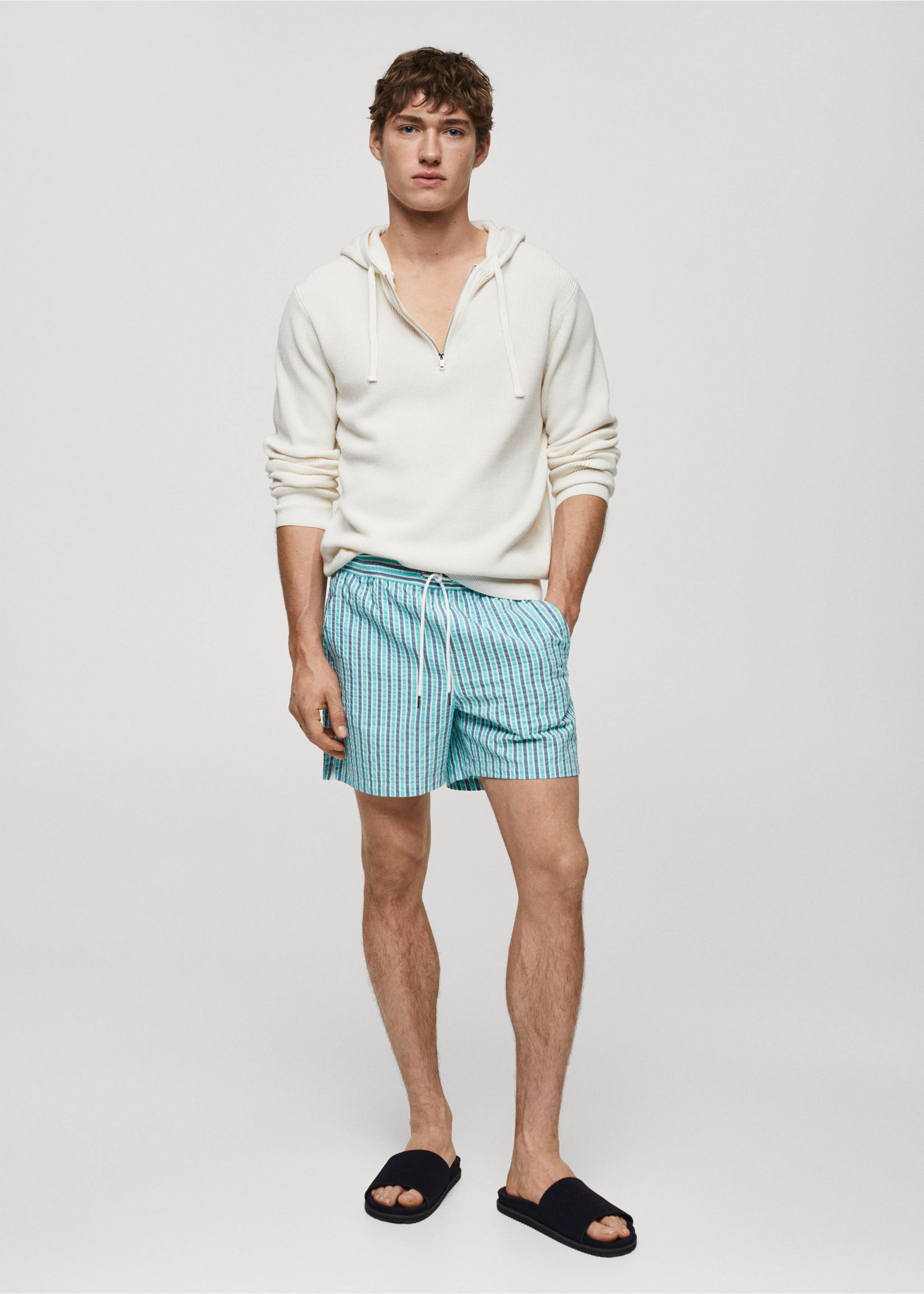 Striped lace-print swimsuit - General plane, Sky Blue. Ref: 67056050-00.