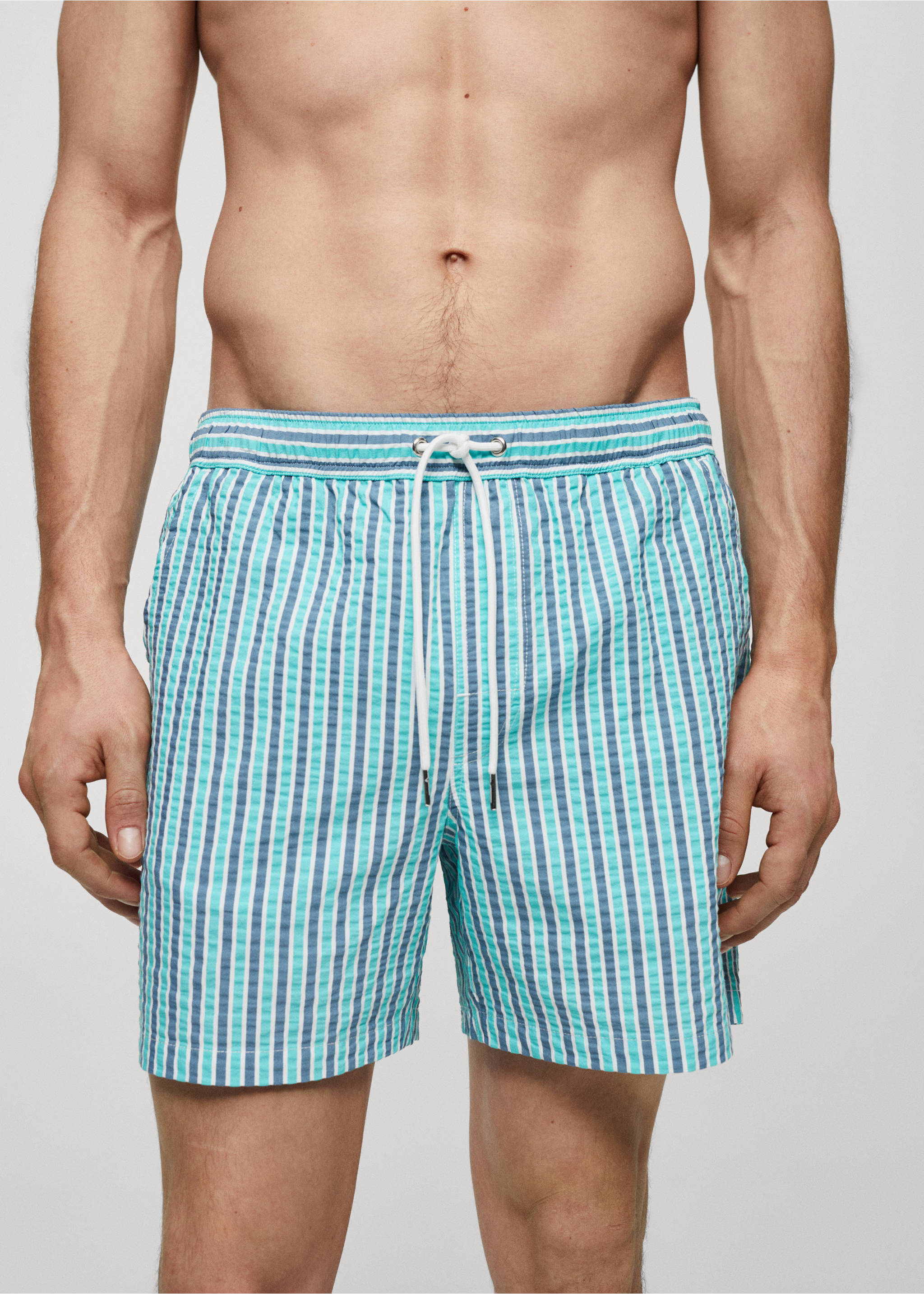 Striped lace-print swimsuit - Details of the article 1, Sky Blue. Ref: 67056050-00.