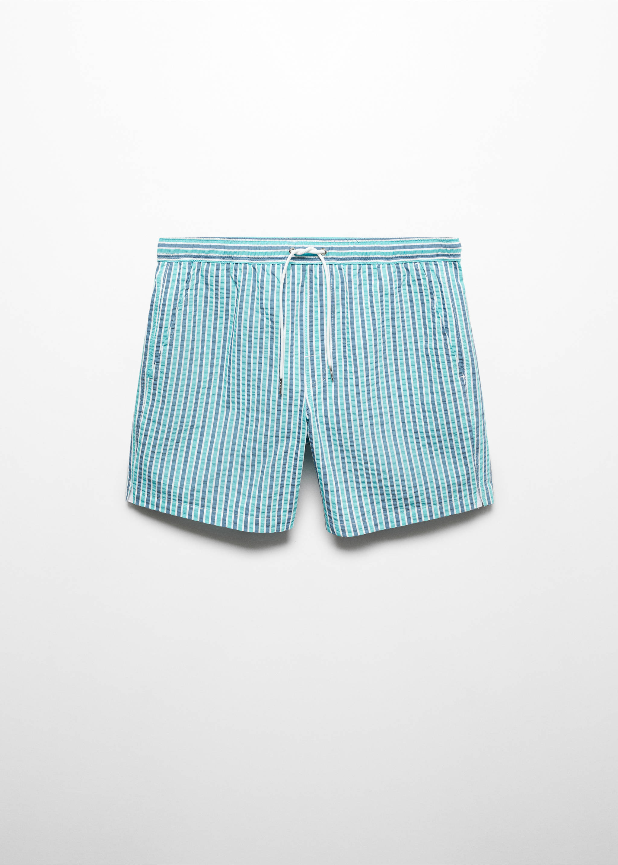 Striped lace-print swimsuit - Article without model, Sky Blue. Ref: 67056050-00.