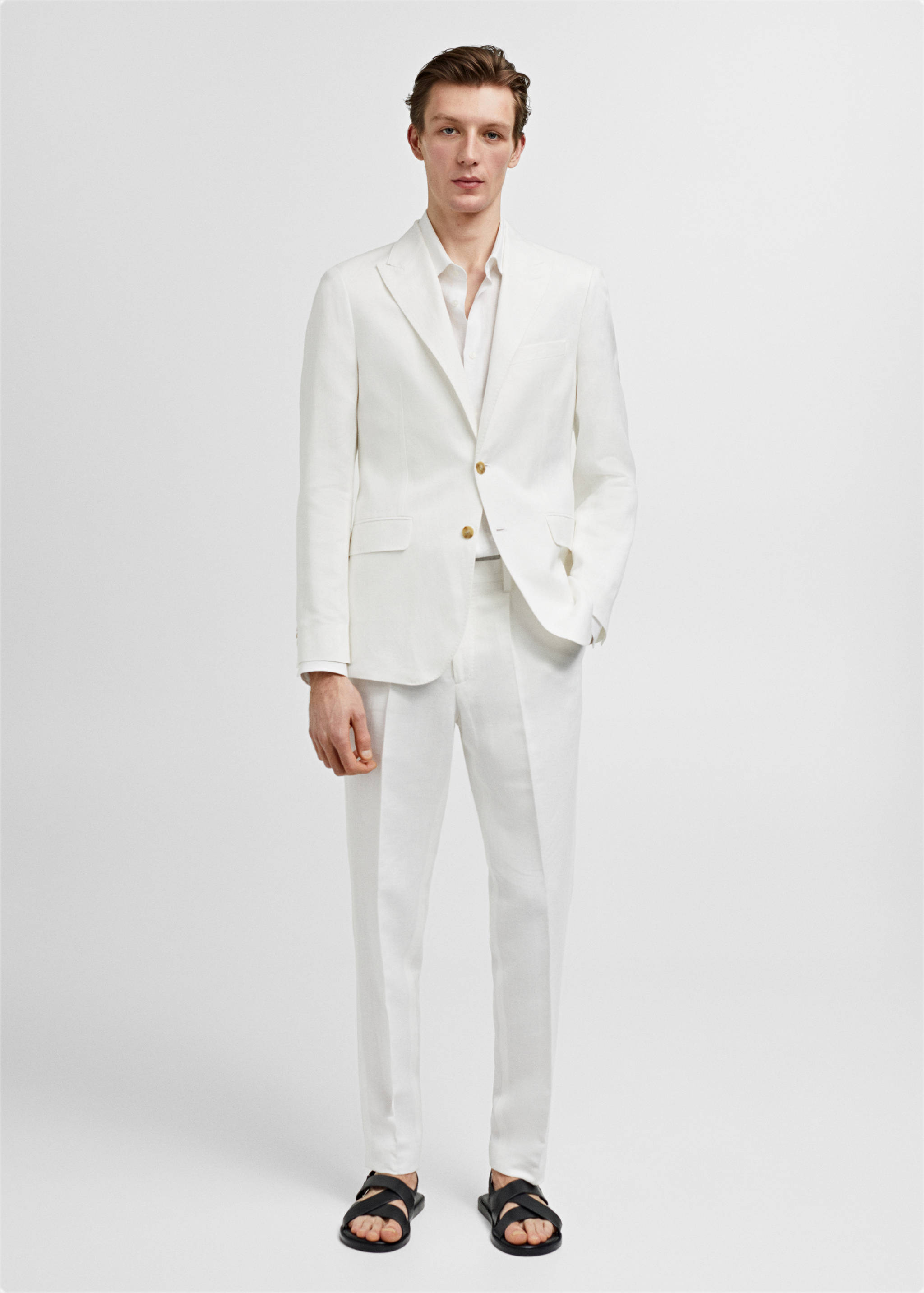 Slim-fit linen and cotton suit jacket - General plane