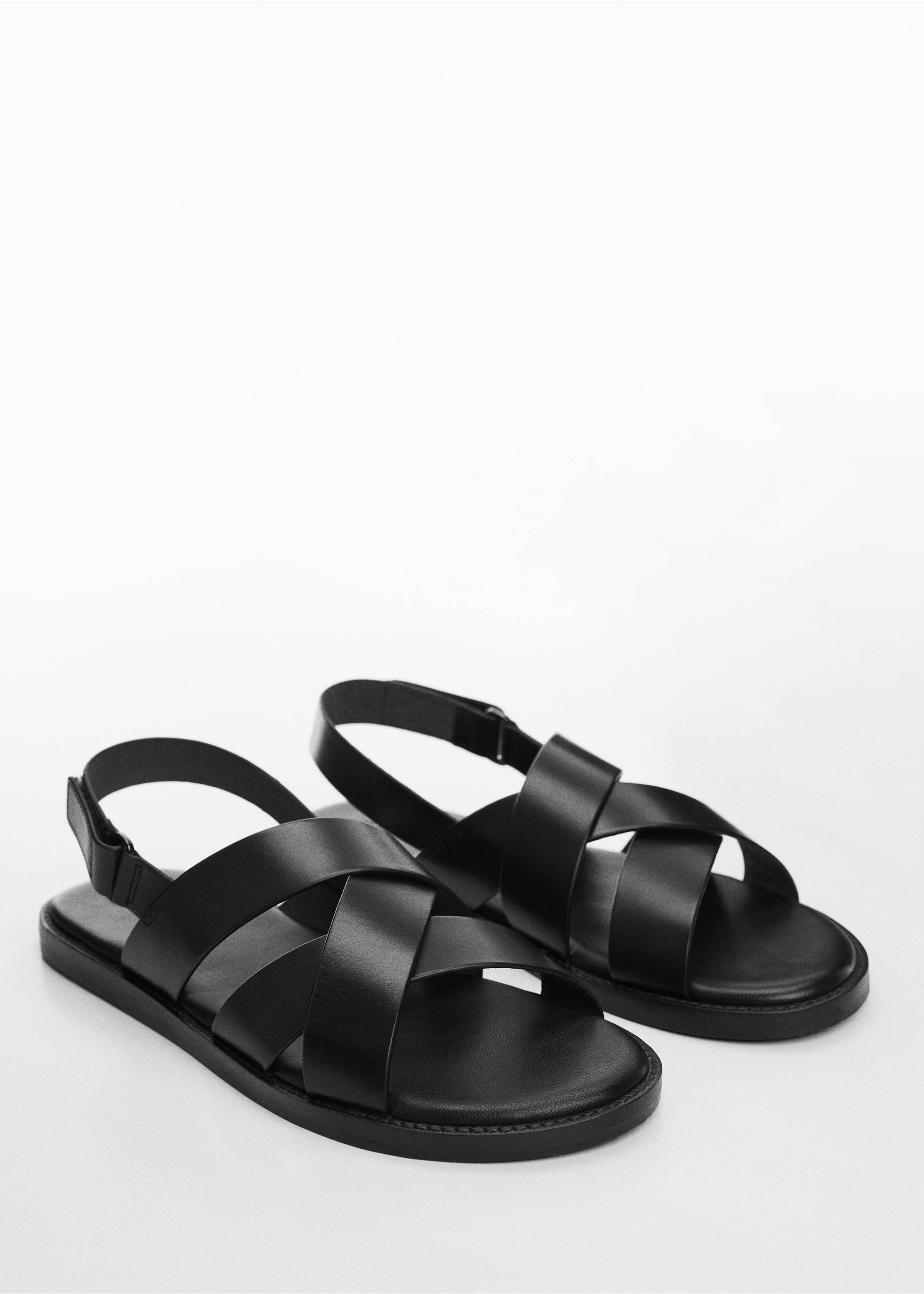 Sandales brides croisées 100 % cuir - Plan moyen, Noir. Ref: 67056315-00.