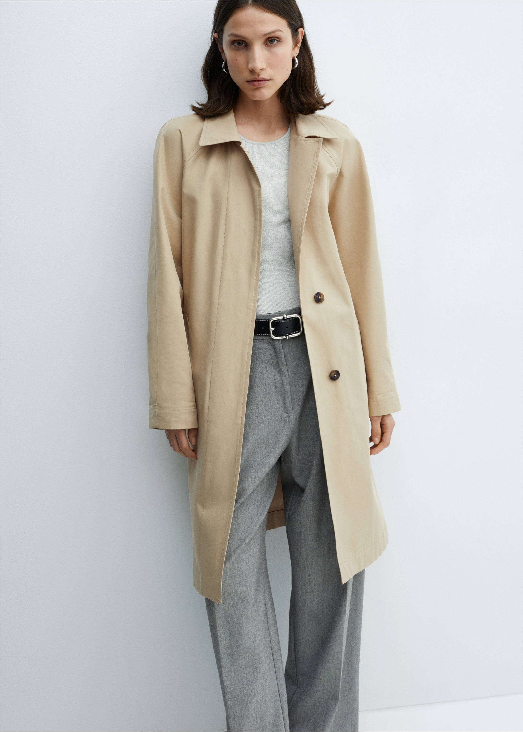 Cotton trench coat with belt - Medium plane, Beige. Ref: 67056320-00.
