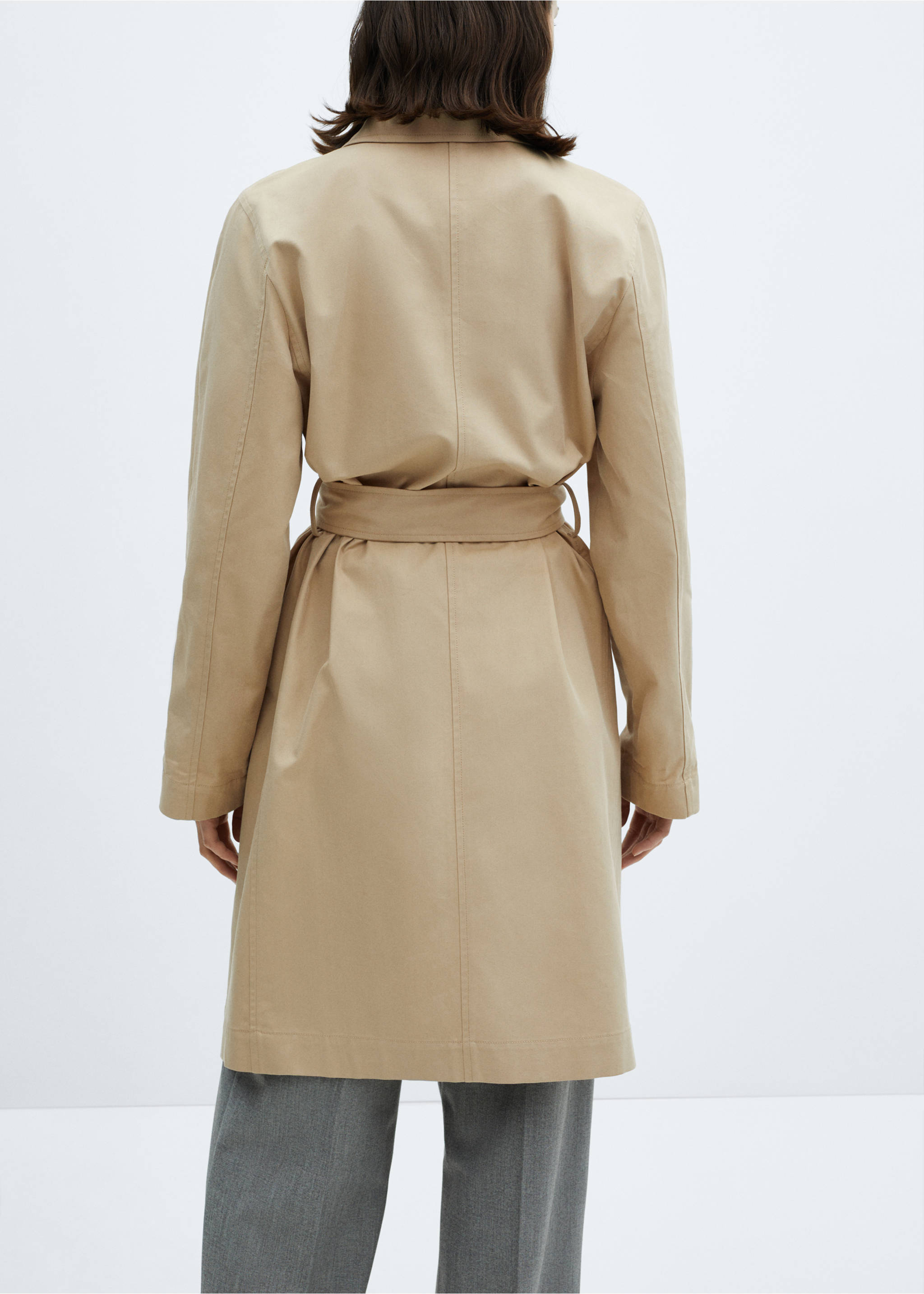Cotton trench coat with belt - Reverse of the article, Beige. Ref: 67056320-00.