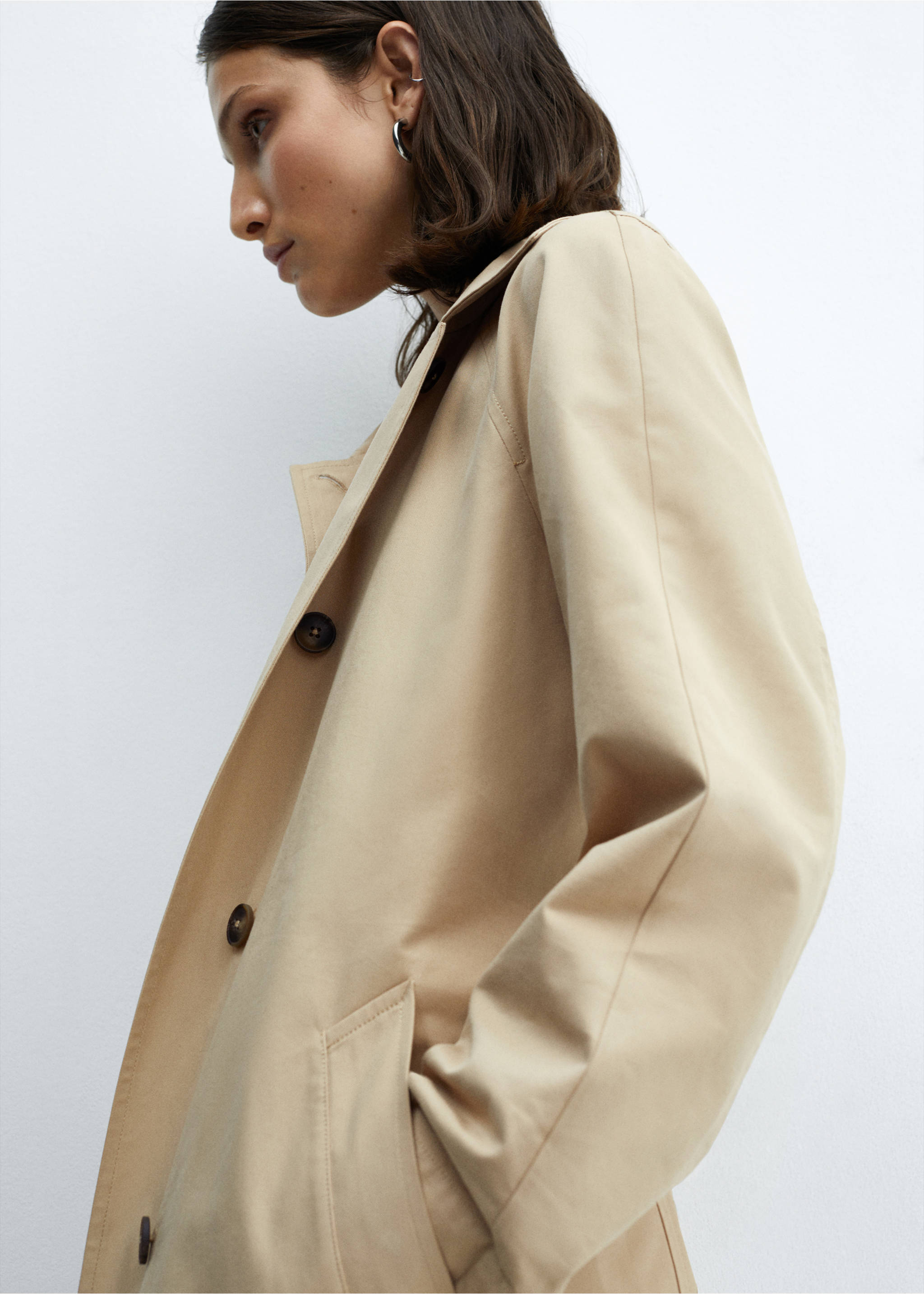 Cotton trench coat with belt - Details of the article 2, Beige. Ref: 67056320-00.