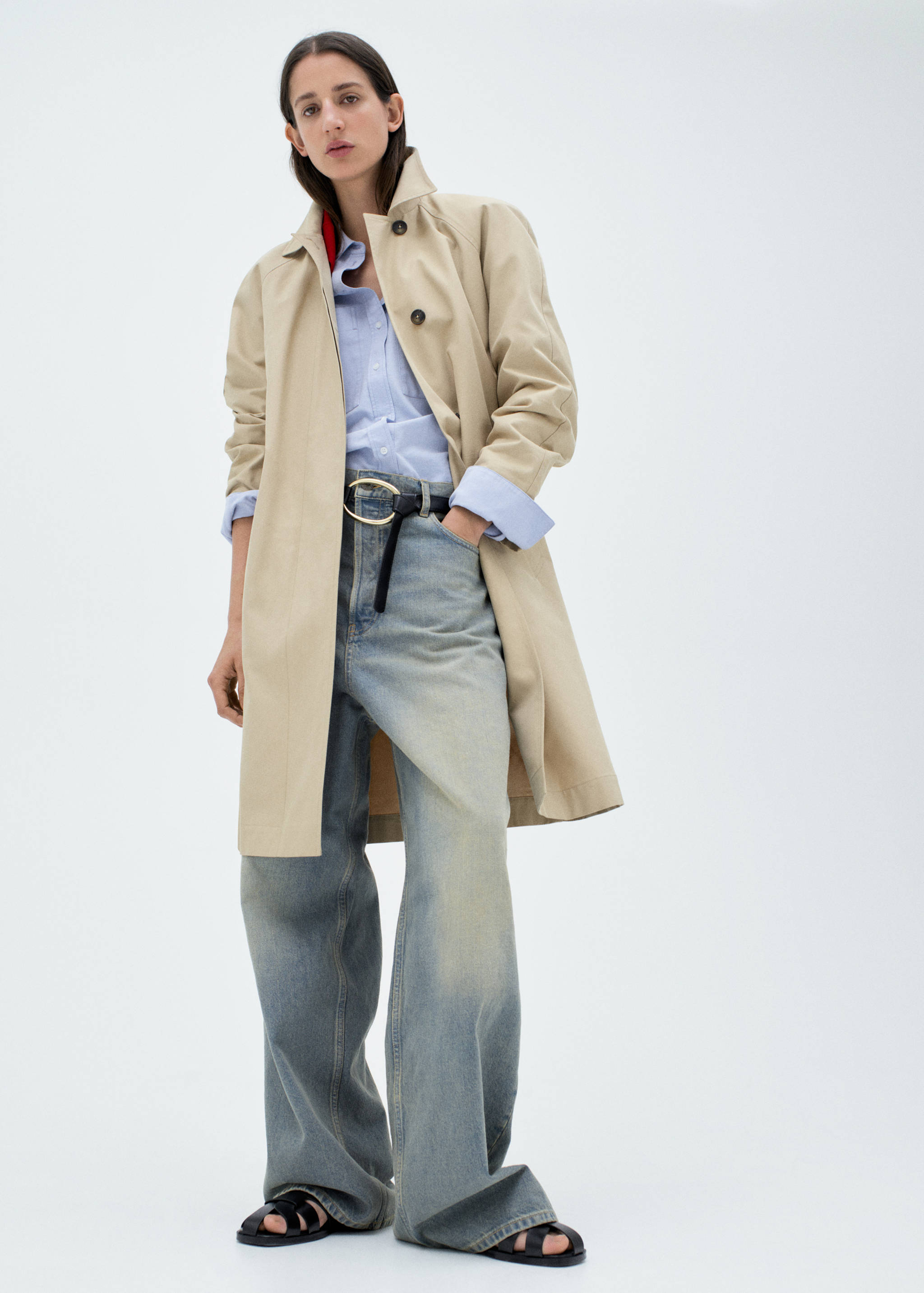 Cotton trench coat with belt - Details of the article 7, Beige. Ref: 67056320-00.