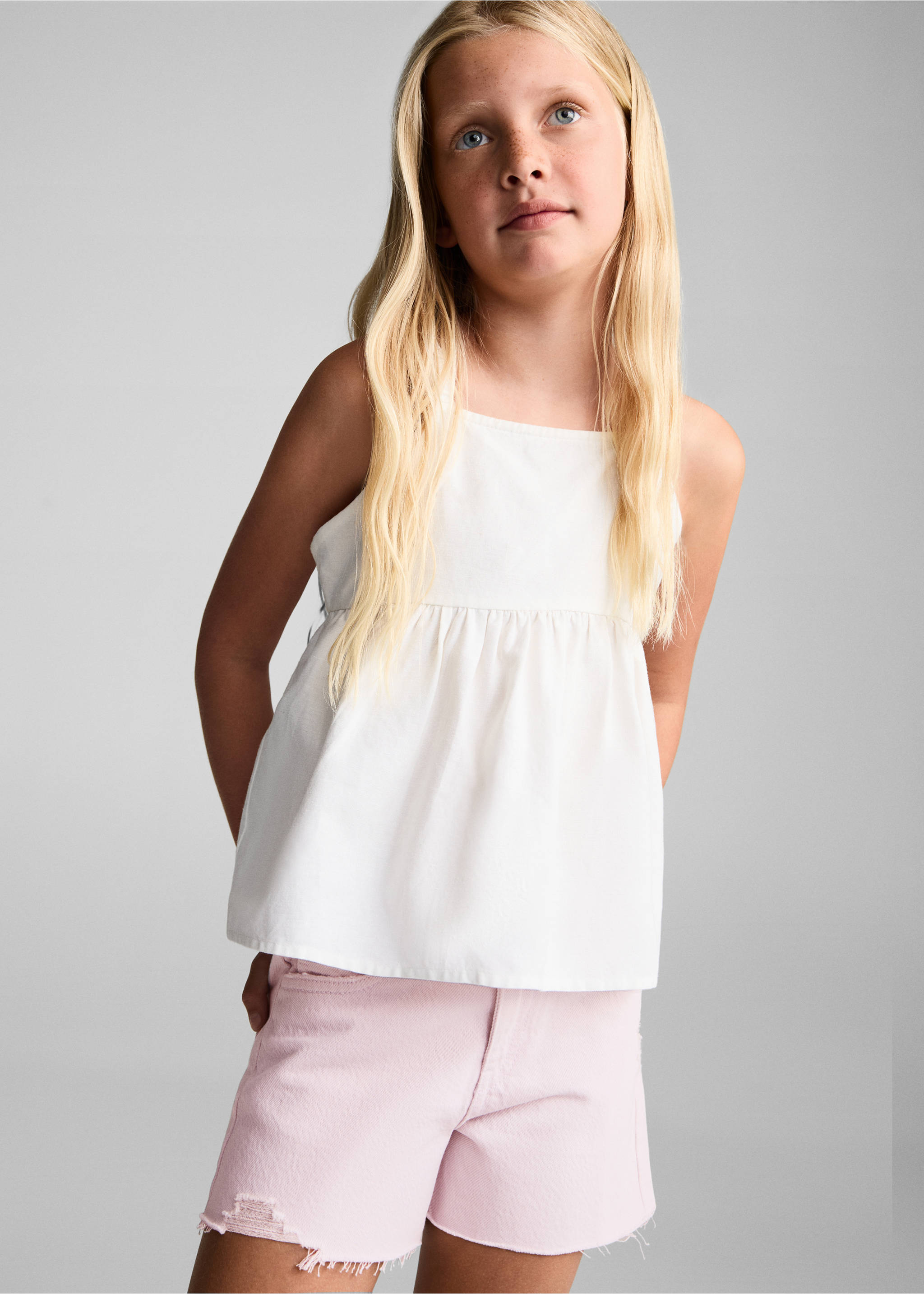 Decorative ripped denim shorts - Details of the article 1, Light/Pastel Purple. Ref: 67056325-00.