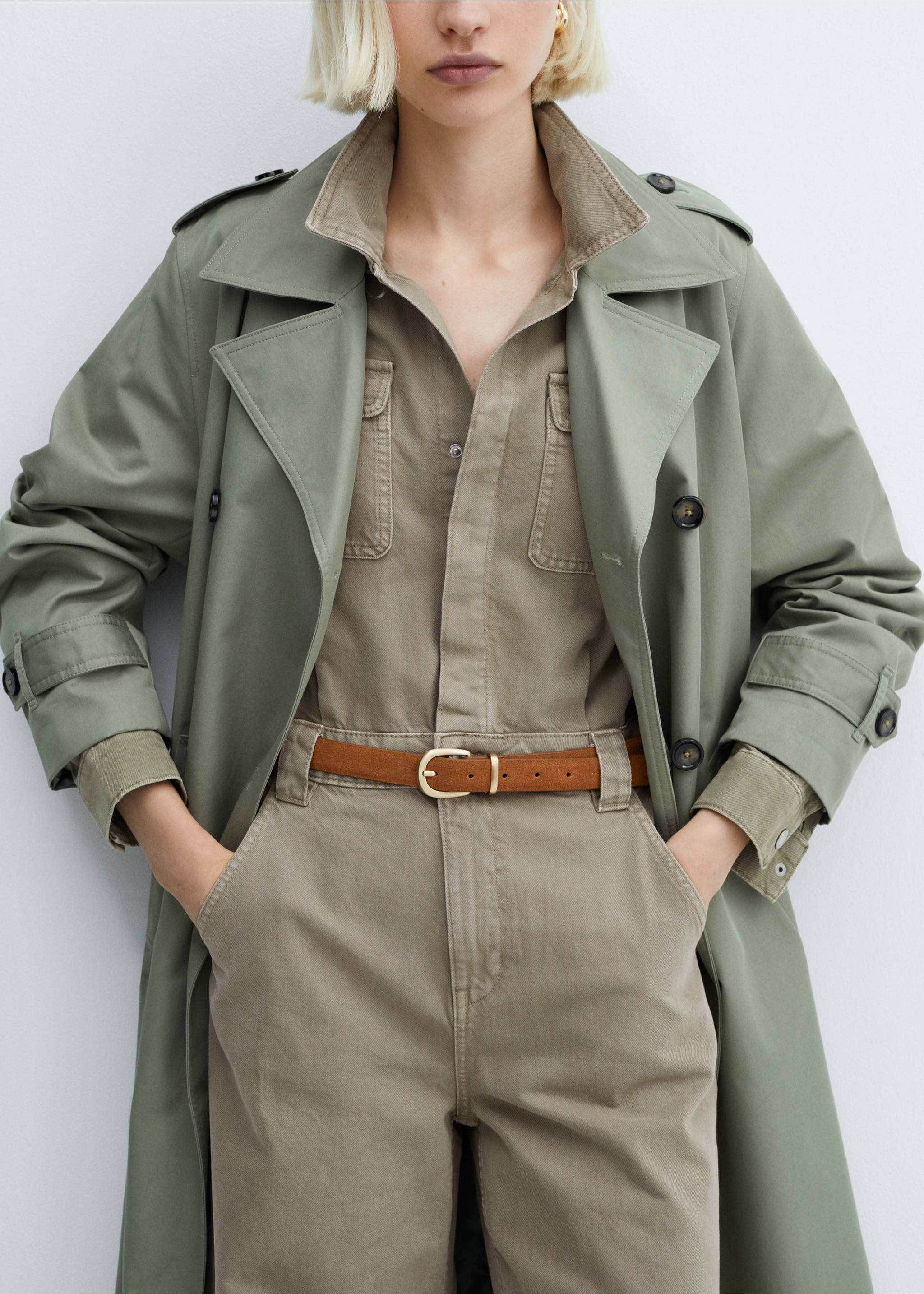 Denim jumpsuit belt - Details of the article 3, Khaki. Ref: 67056329-00.