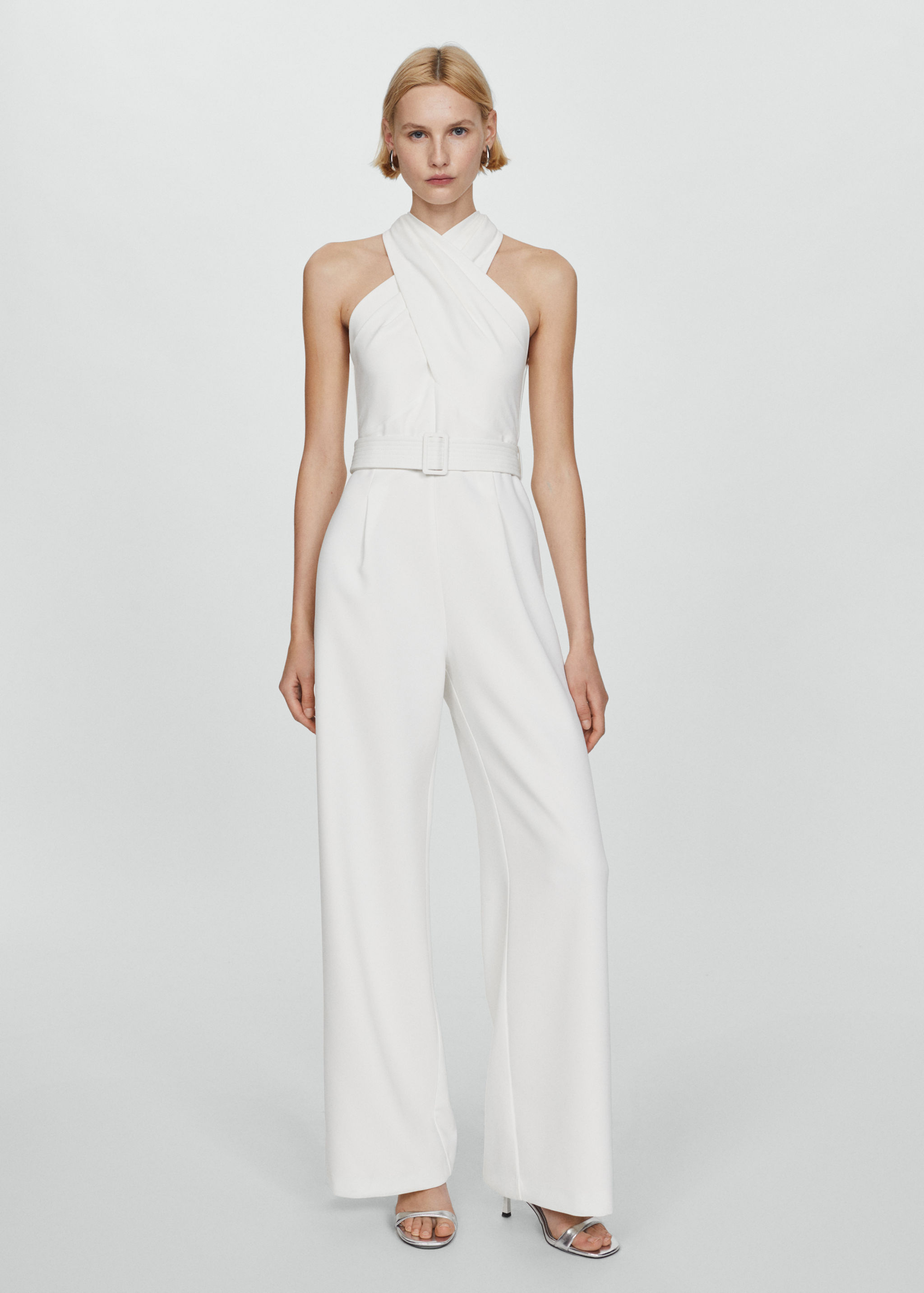 Jumpsuit with crossover collar and belt - General plane