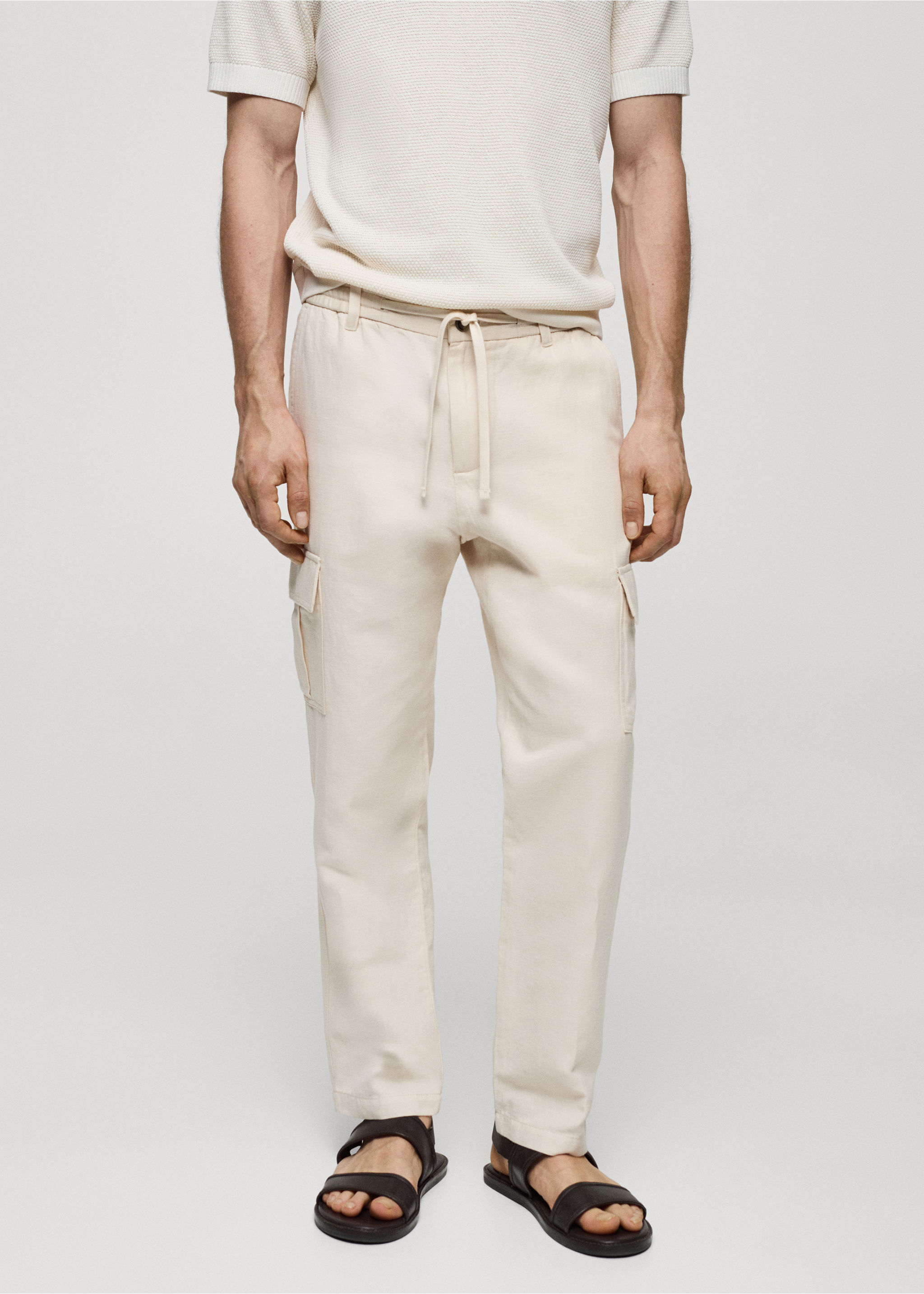 Cotton-linen cargo trousers - Medium plane