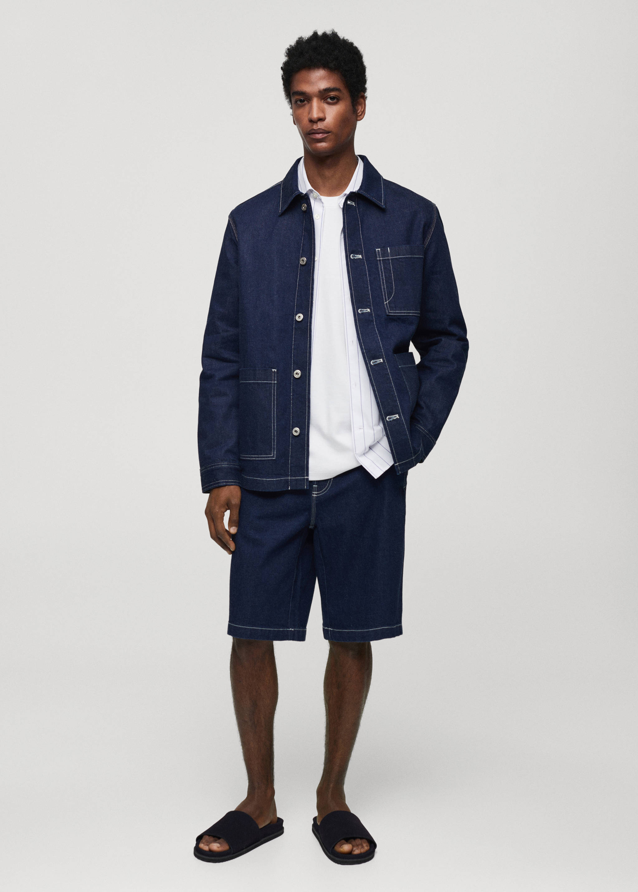 Cotton denim bermuda shorts - General plane