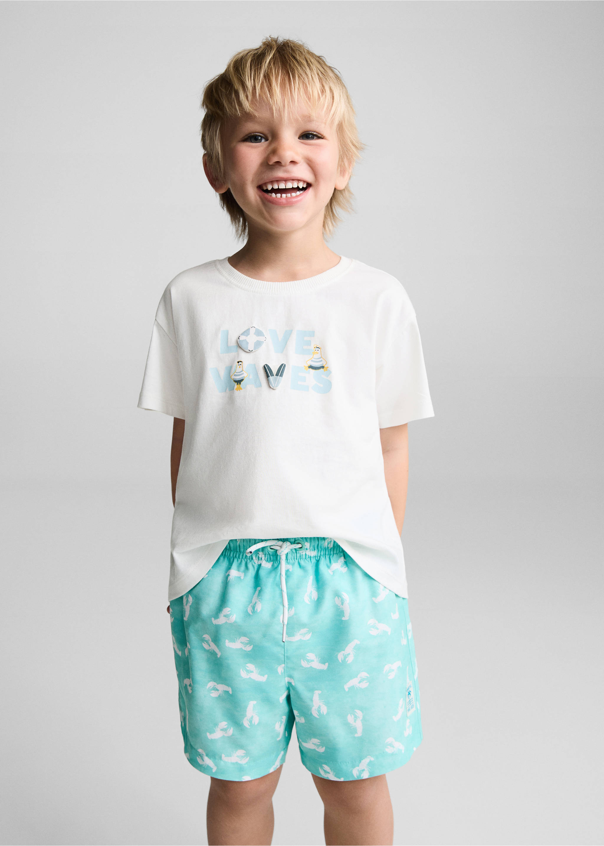 Plavky s potiskem langusty - Náhled ve středové rovině, Tyrkysová. Ref: 67056731-00.