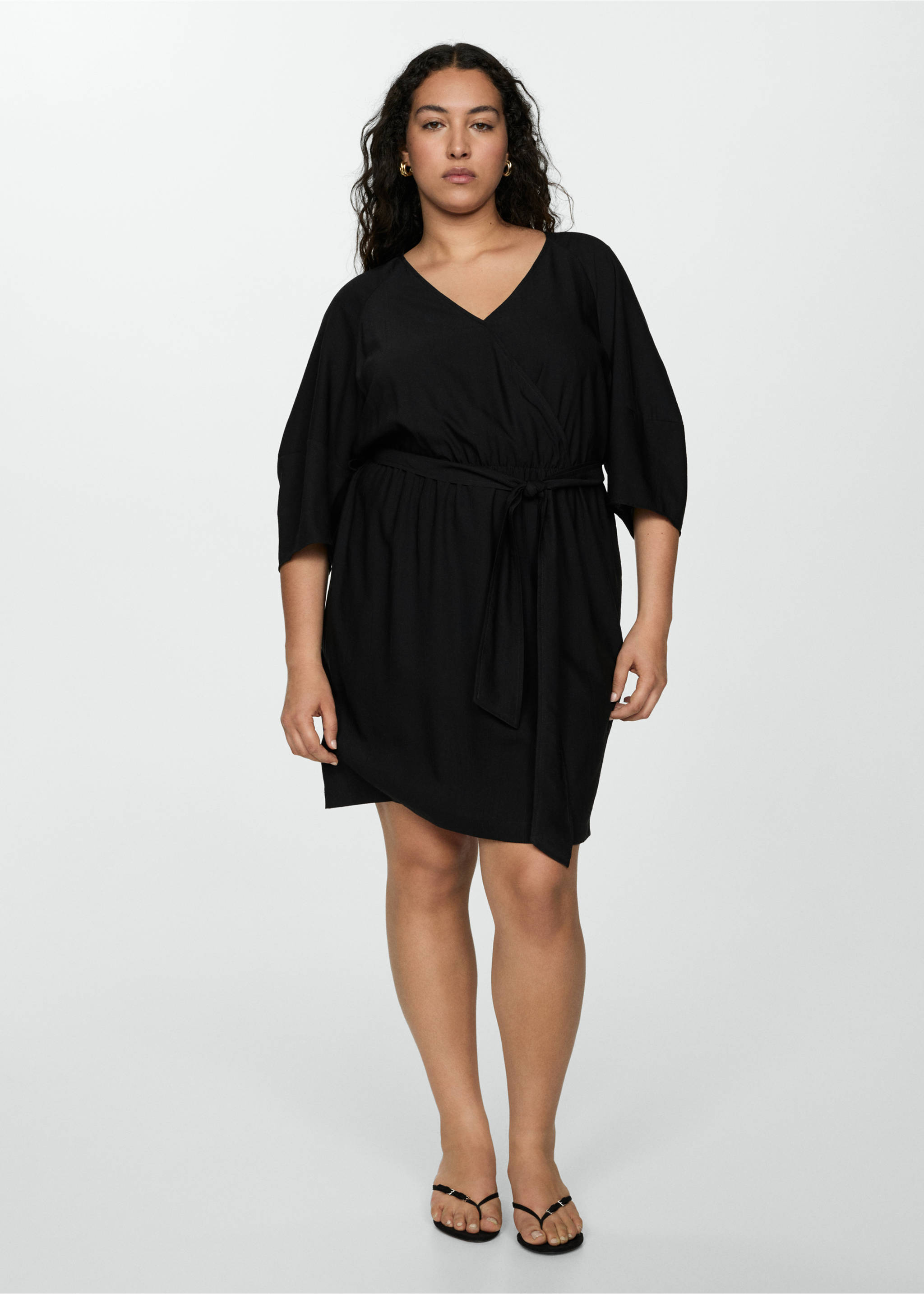 Vestido cruzado lazo - Detalle del artículo 3, Negro. Ref: 67057125-00.