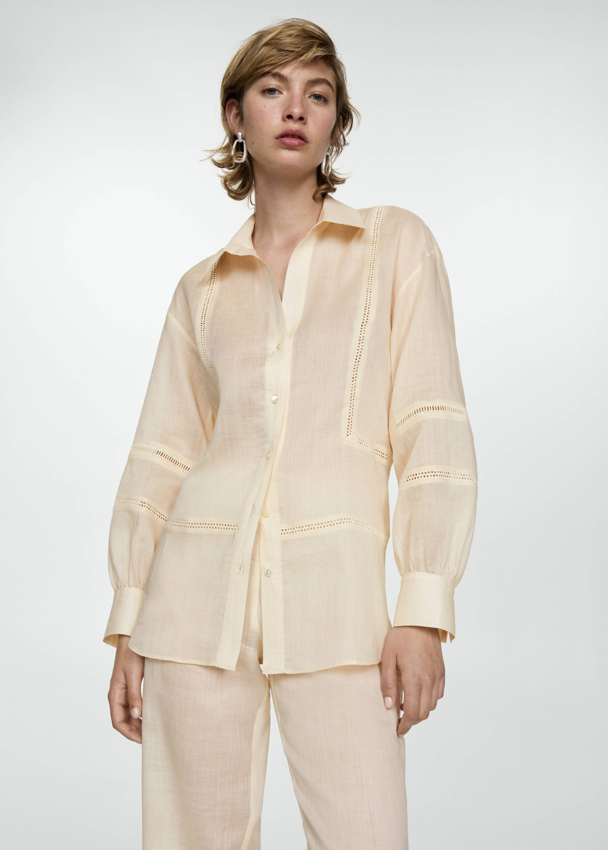Ramie shirt with embroidered details - Medium plane