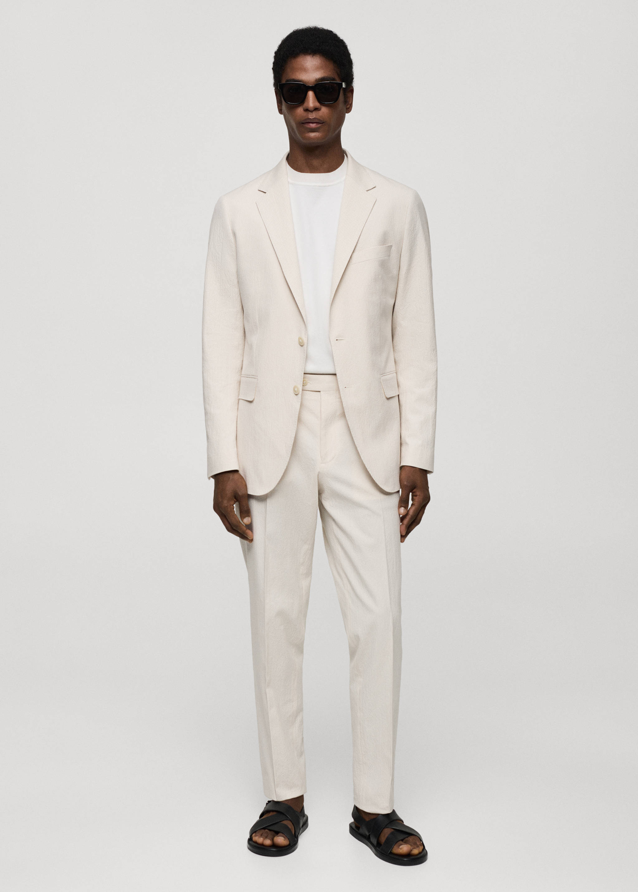 Americana de traje slim fit algodón seersucker rayas - Plano general