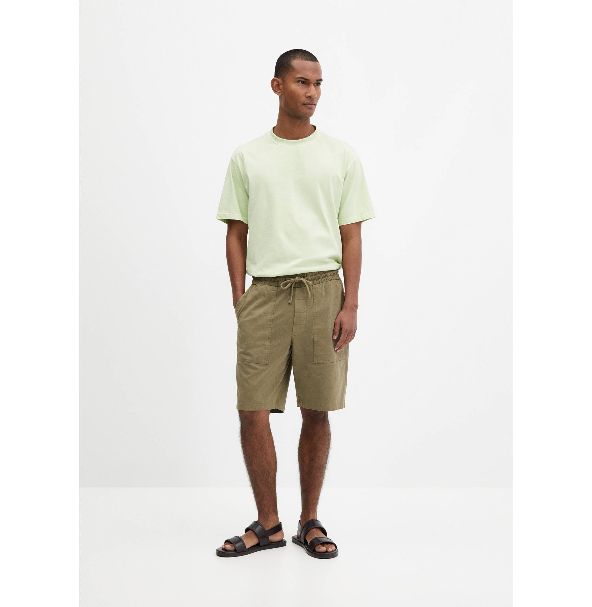 100% cotton bermuda shorts with drawstring - General plane