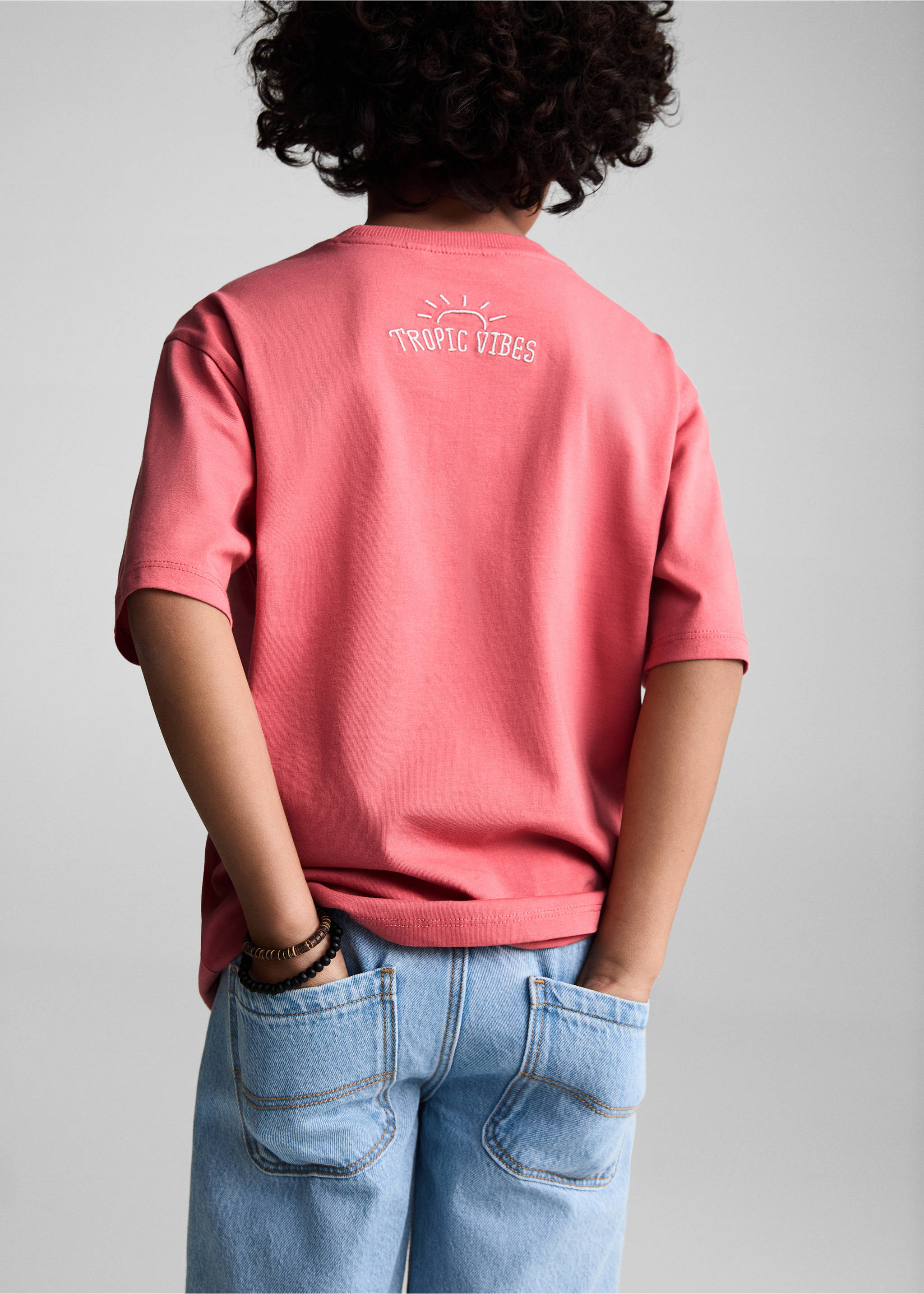 Surf printed t-shirt - Reverse of the article, Coral Red. Ref: 67057711-00.