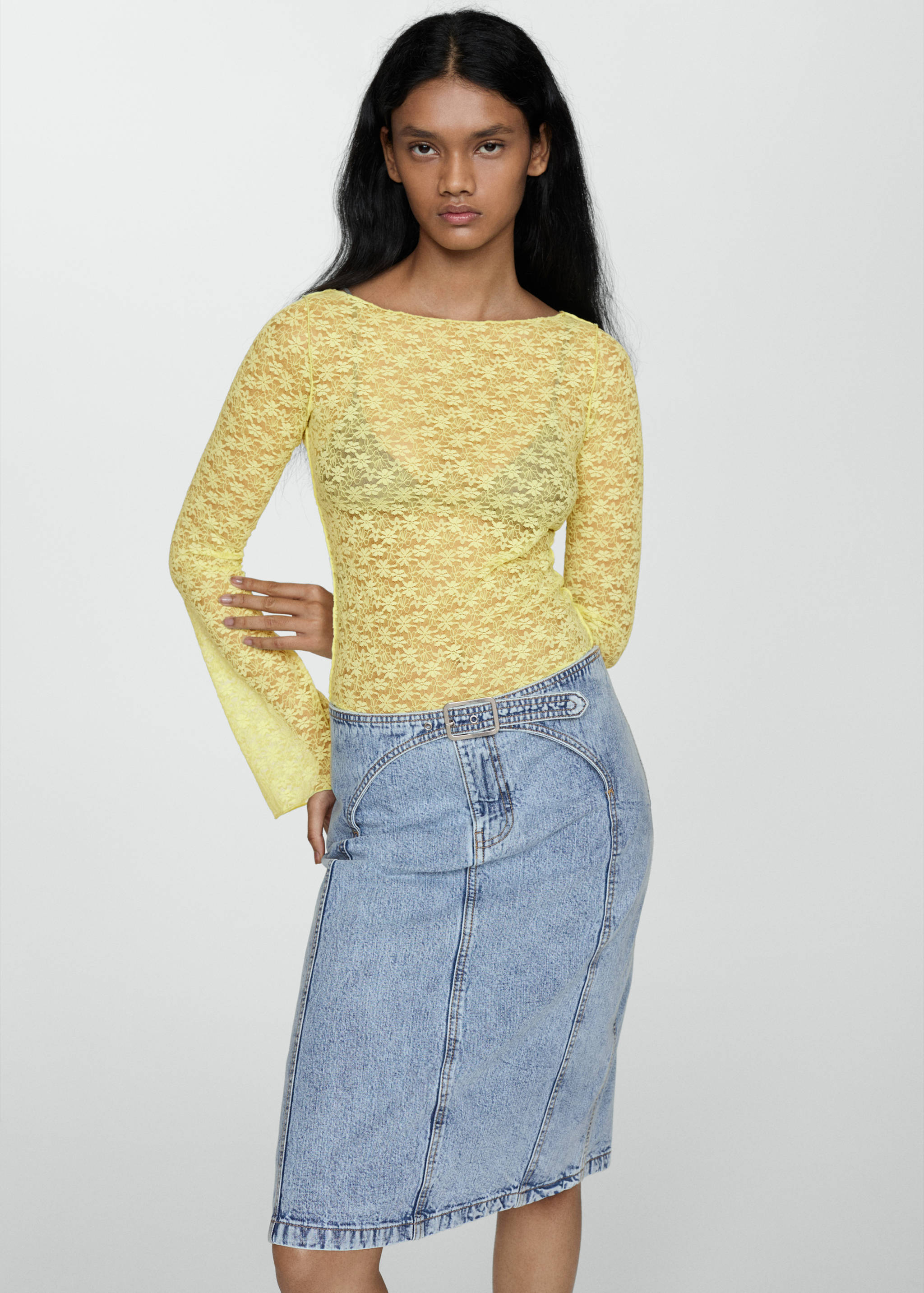 Saia de ganga midi com cinto - Pormenor do artigo 1