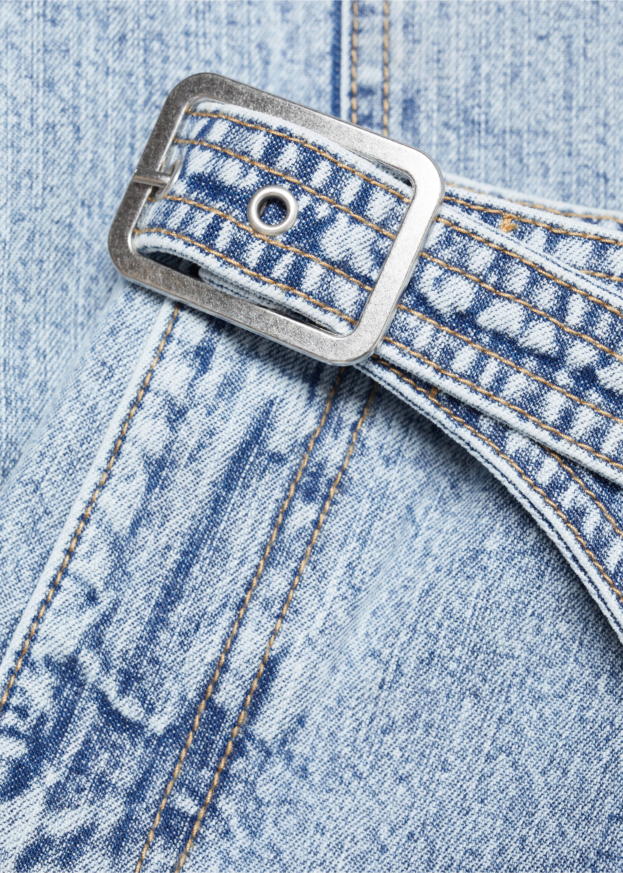 Denim midi-skirt with belt - Details of the article 8, Blue. Ref: 67057912-00.