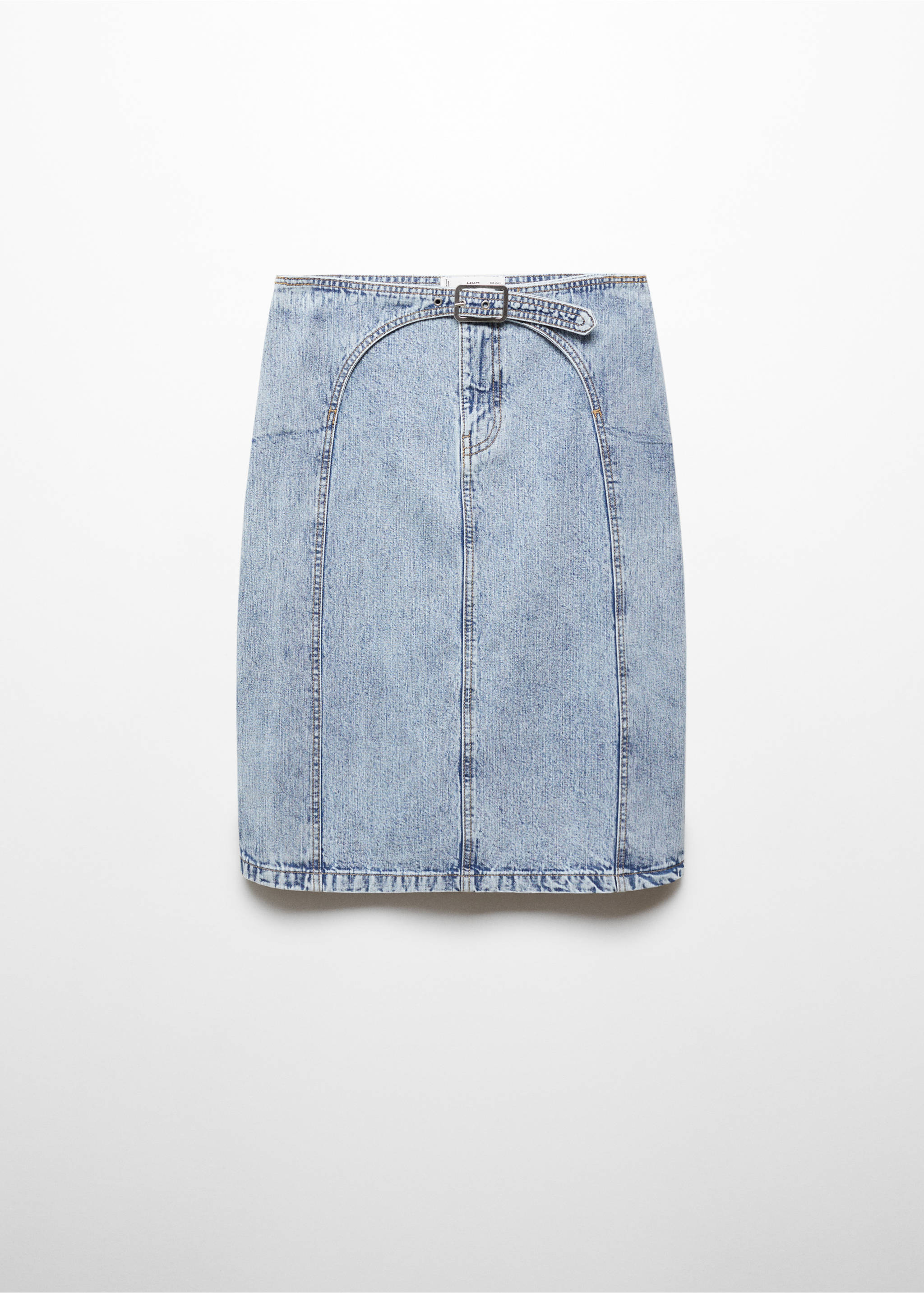 Denim midi-skirt with belt - Article without model, Blue. Ref: 67057912-00.