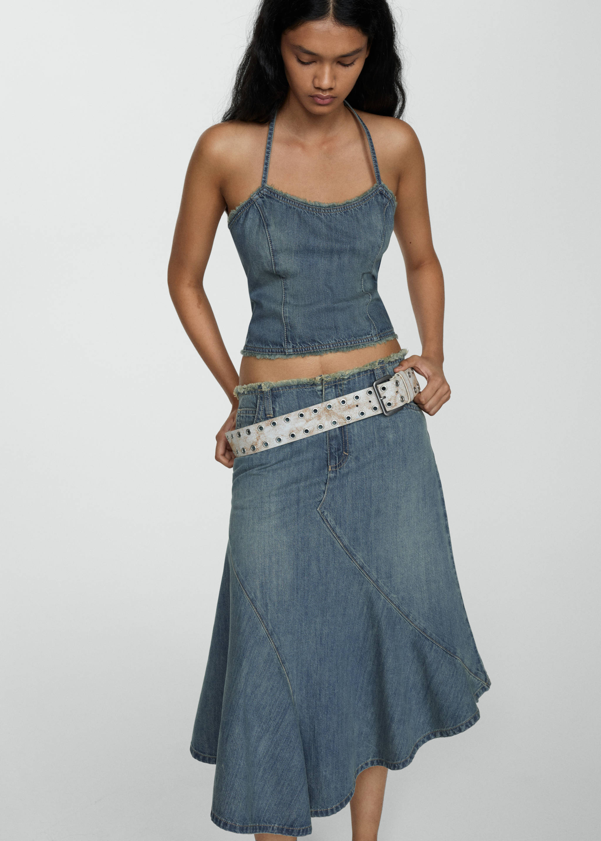 Falda vaquera asimétrica deshilachada - Detalle del artículo 1