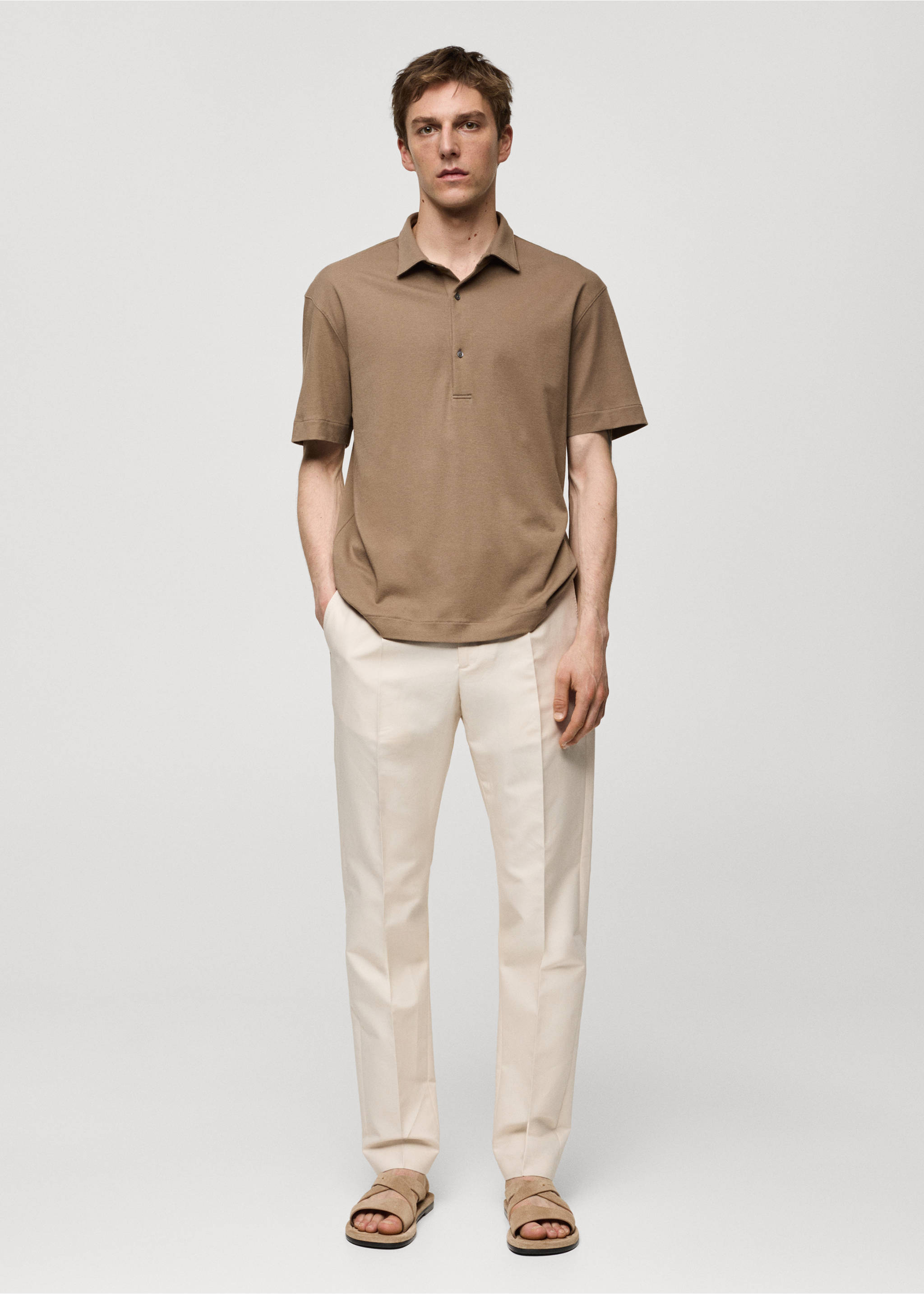 Polo slim-fit 100 % coton - Plan général, Vert moyen. Ref: 67057929-00.