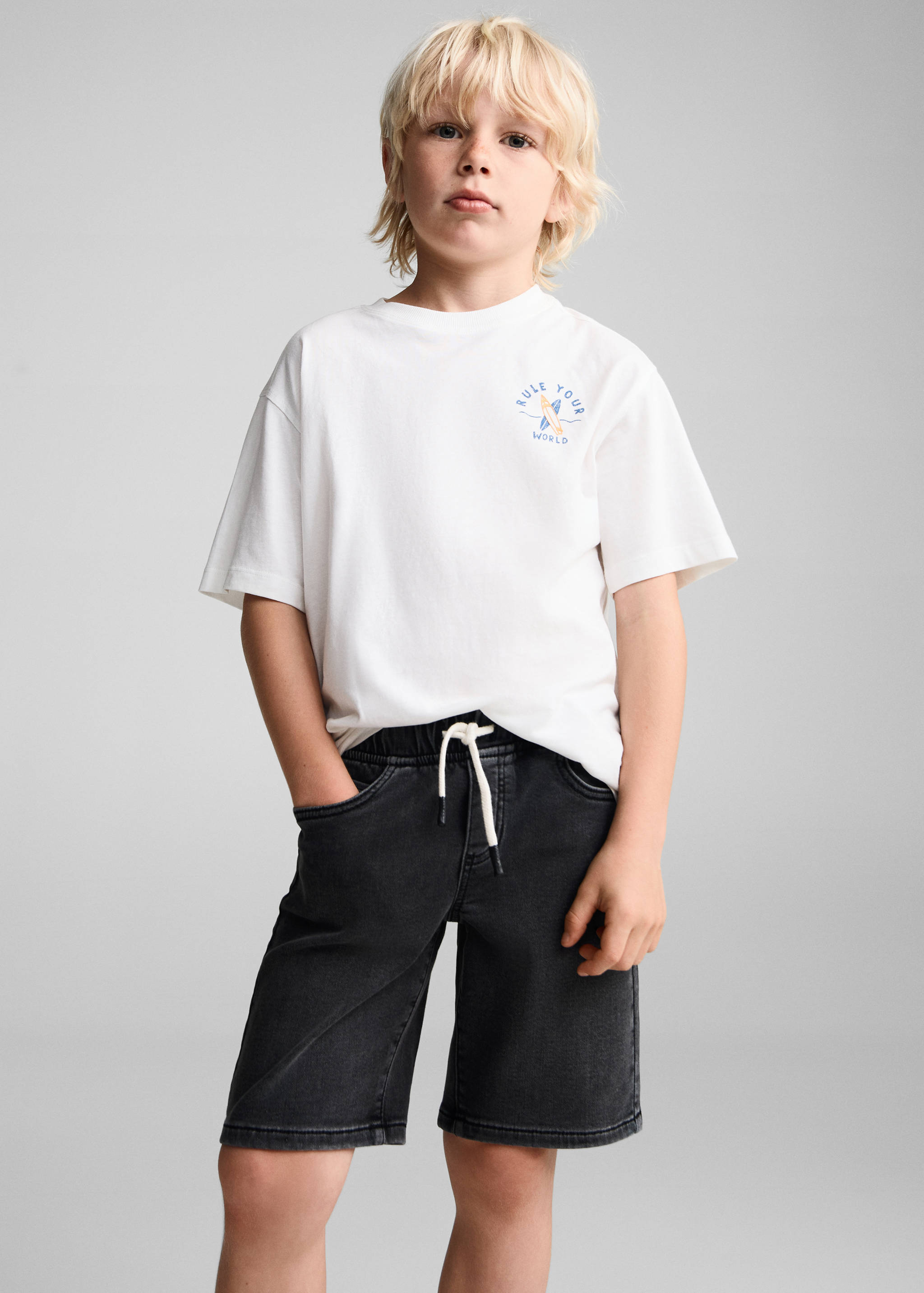 Elastic waist denim Bermuda shorts - Medium plane