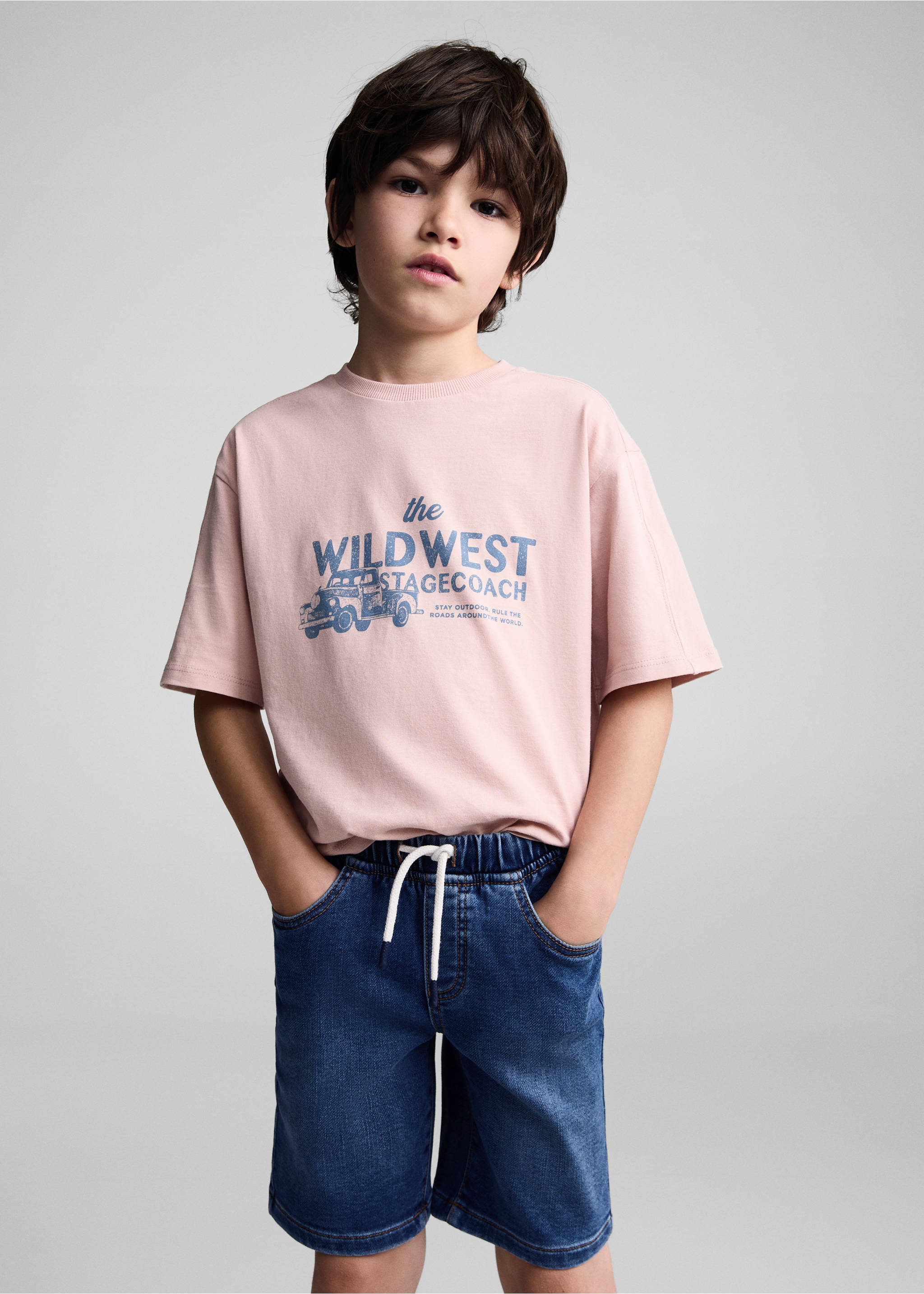 Bermudas denim cintura elástica - Plano medio, Azul oscuro. Ref: 67058271-00.