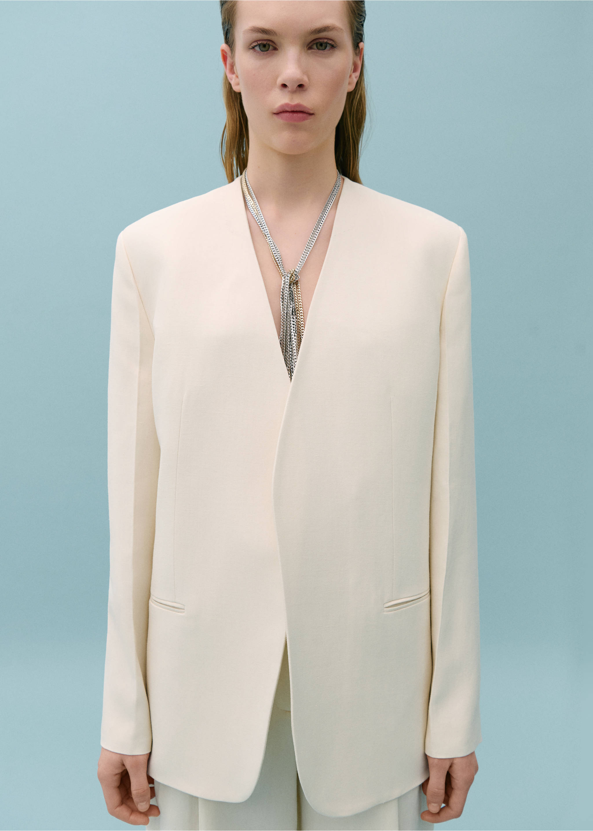 Suit blazer without lapels - Medium plane, Ecru. Ref: 67058657-00.