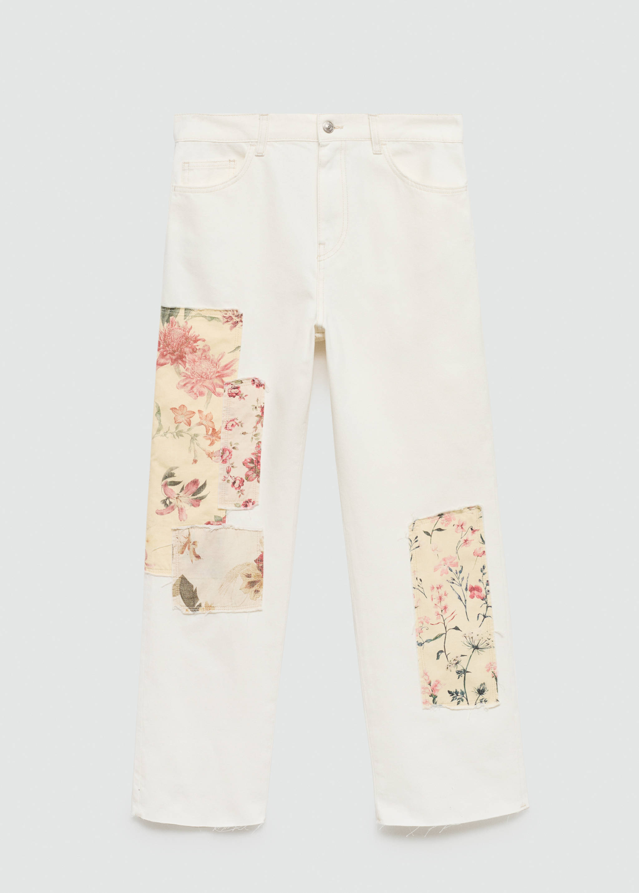 Dżinsy o prostym kroju z łatami w kwiaty - Artykuł bez modela/modelki
