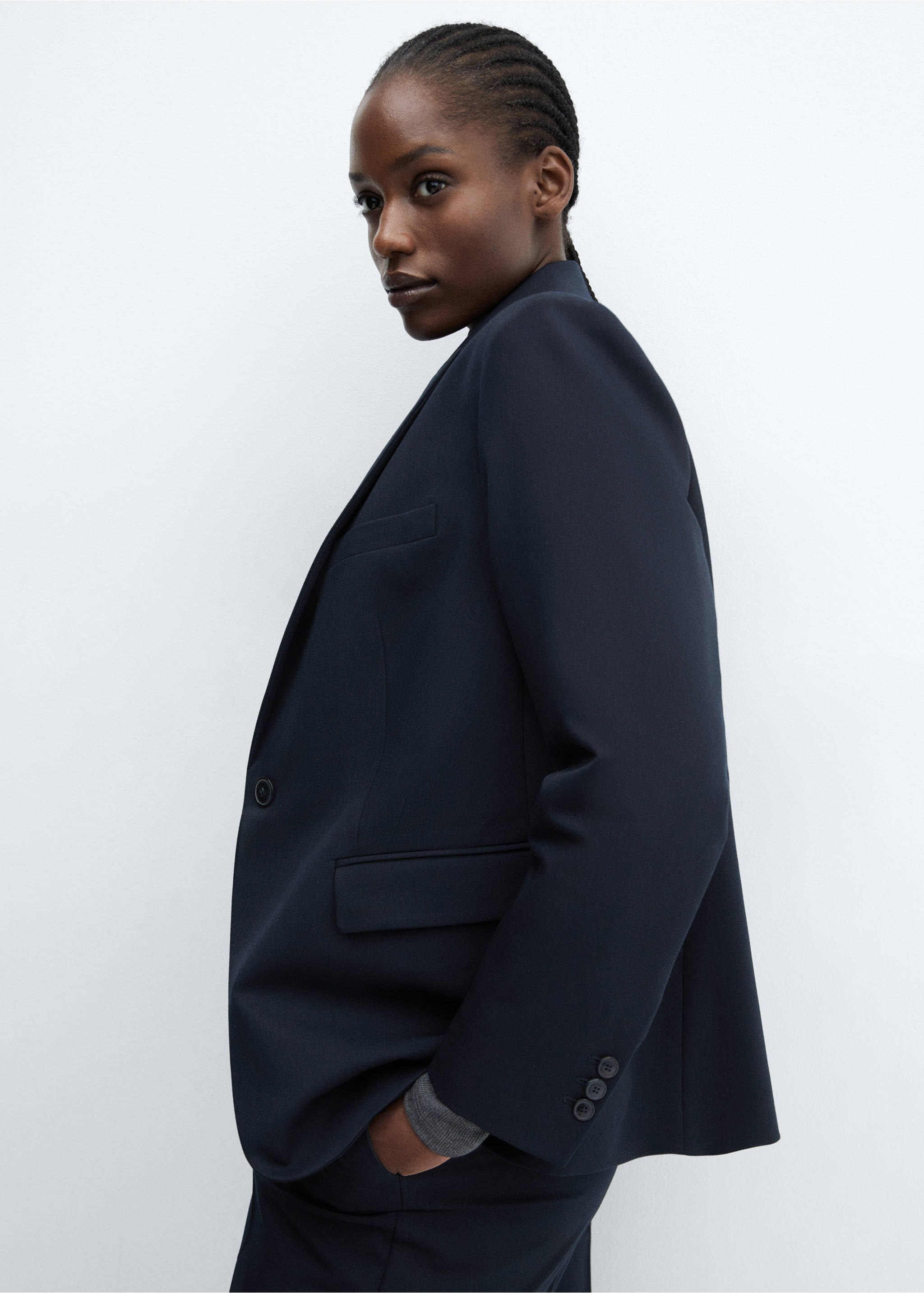 Fitted suit jacket - Details of the article 5, Dark Navy. Ref: 67059404-00.