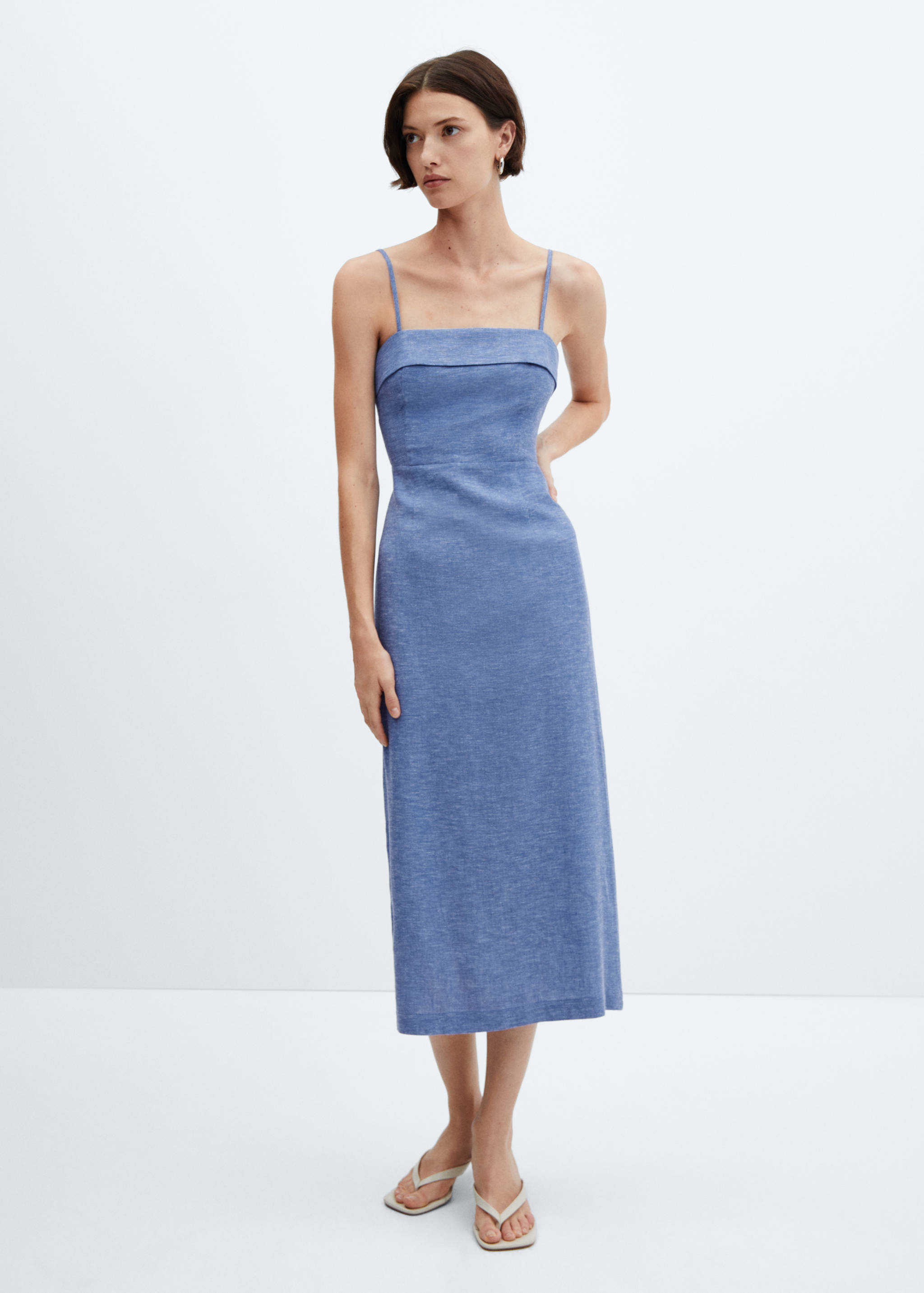 Linnen jurk met spaghettibandjes - Overzichtstekening