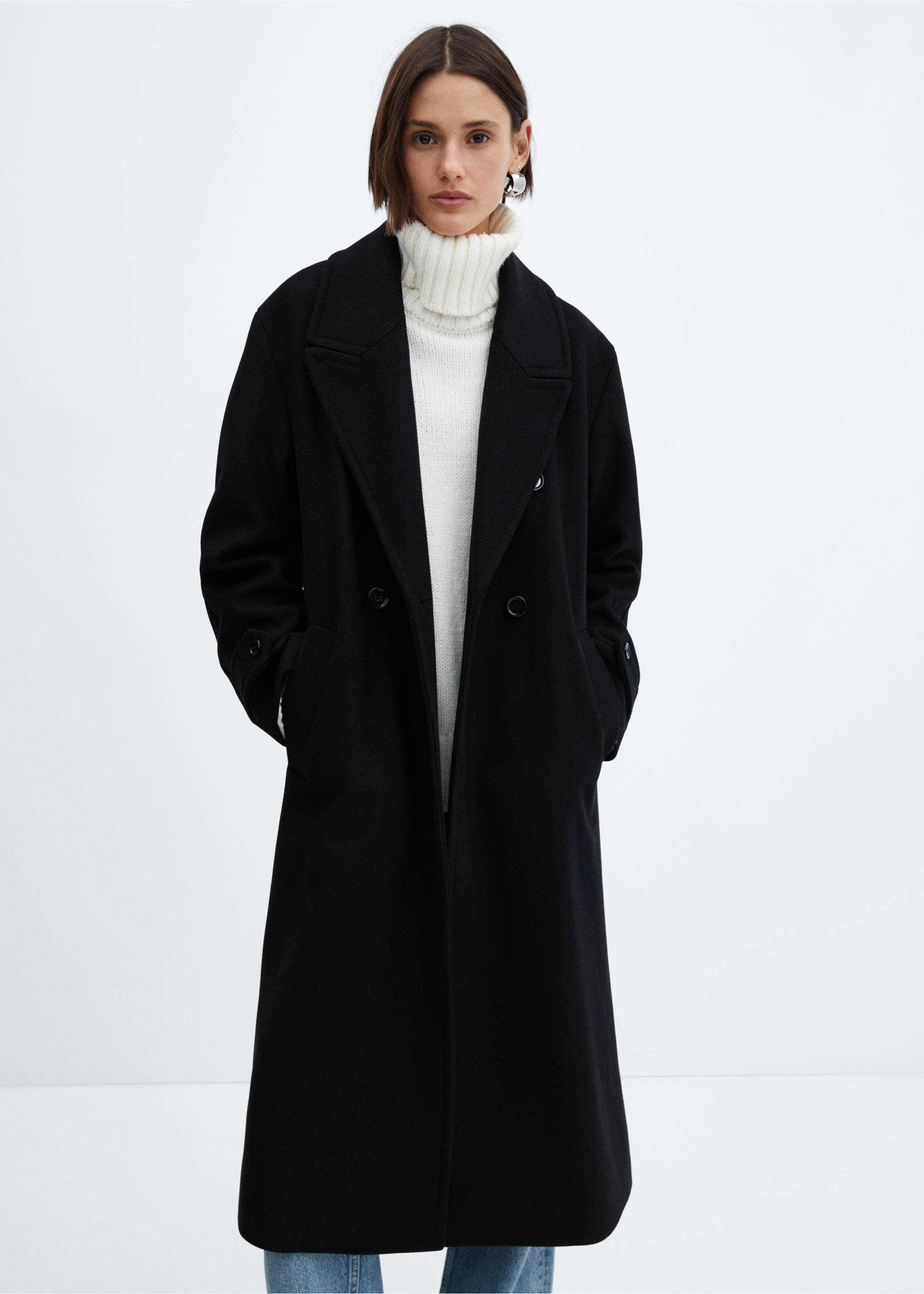 Manteau laine oversize - Plan moyen, Noir. Ref: 67060448-00.