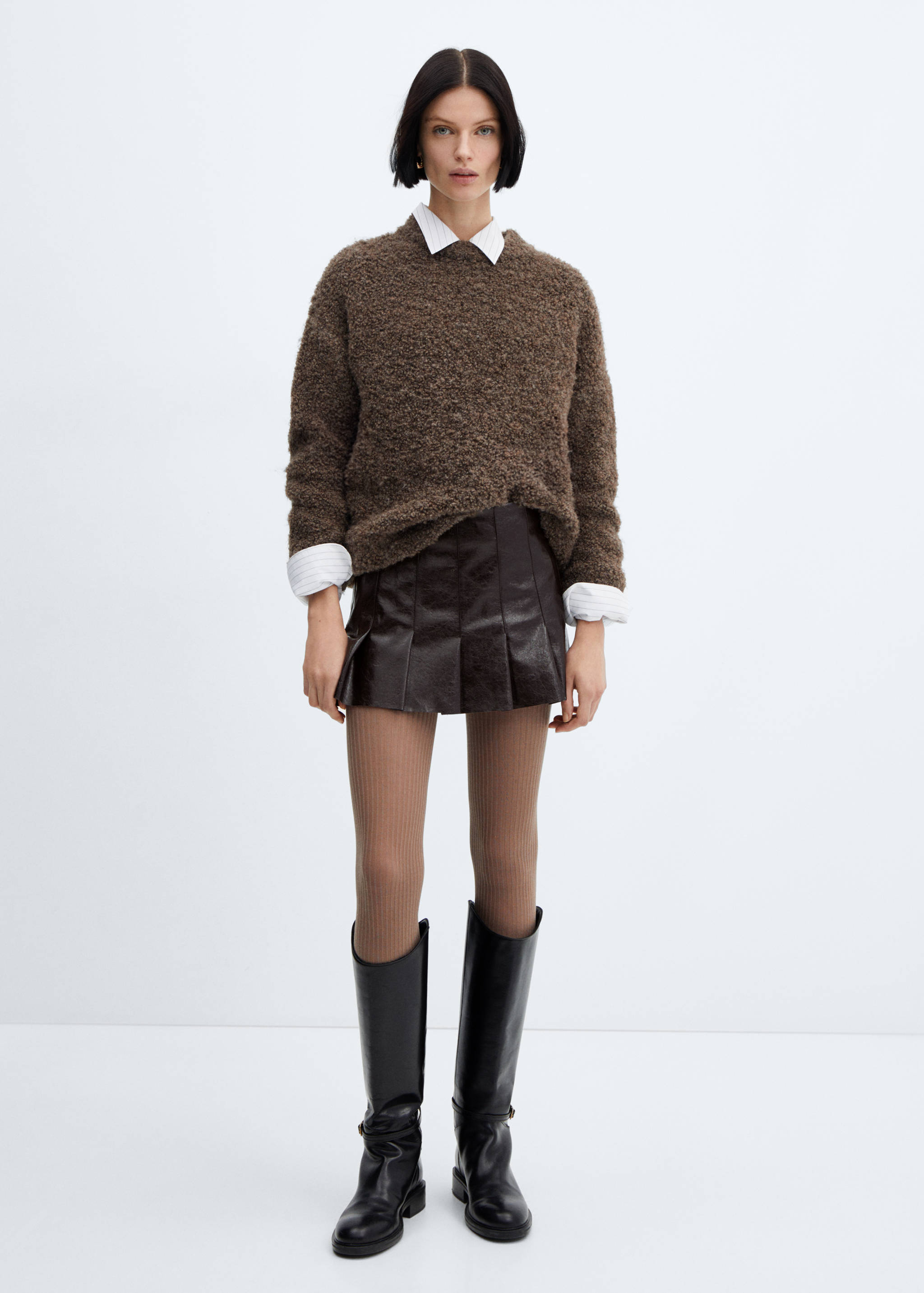 Faux-leather pleated mini-skirt - General plane