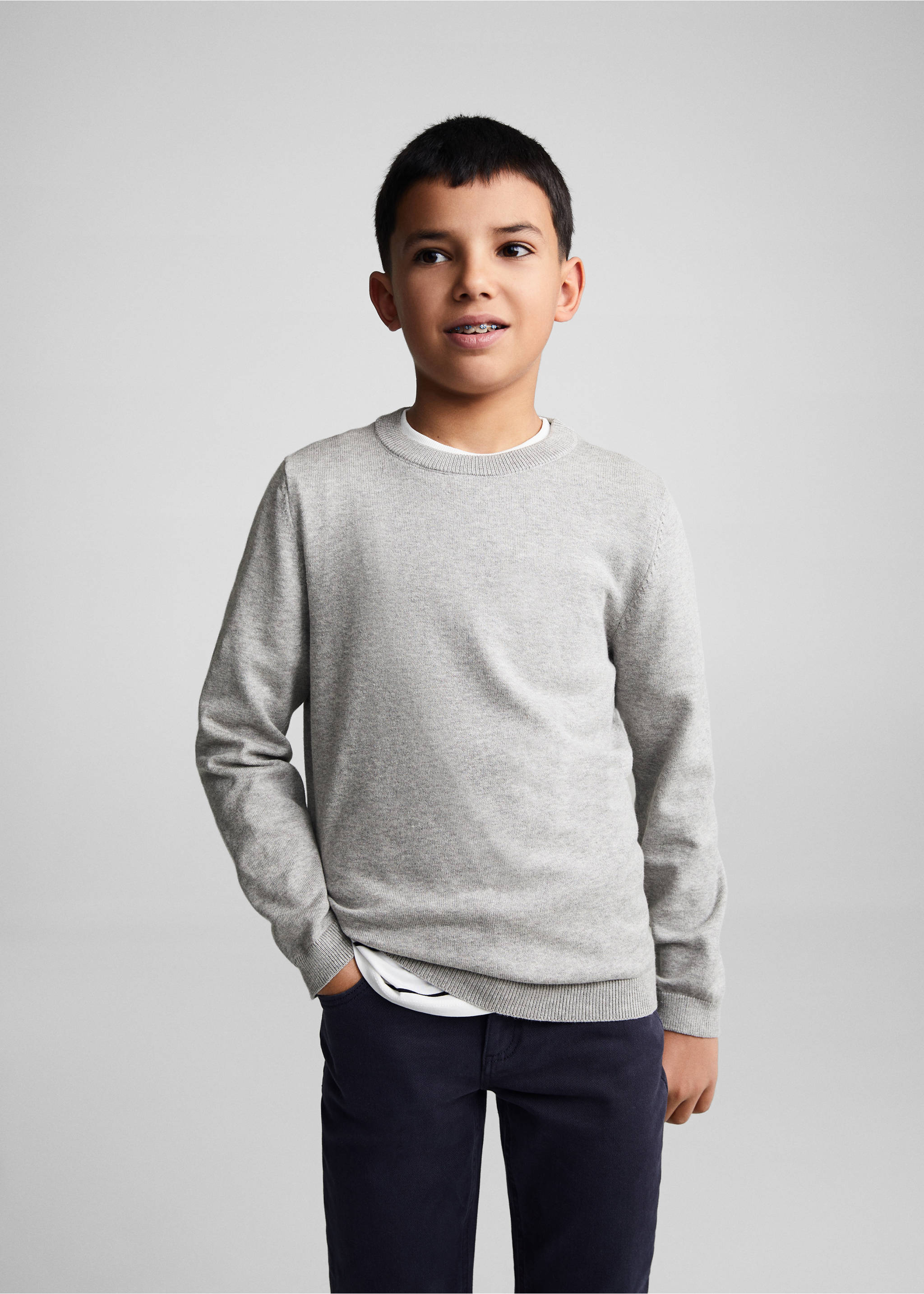 Knit cotton sweater - Medium plane, Medium Heather Grey. Ref: 67060458-00.