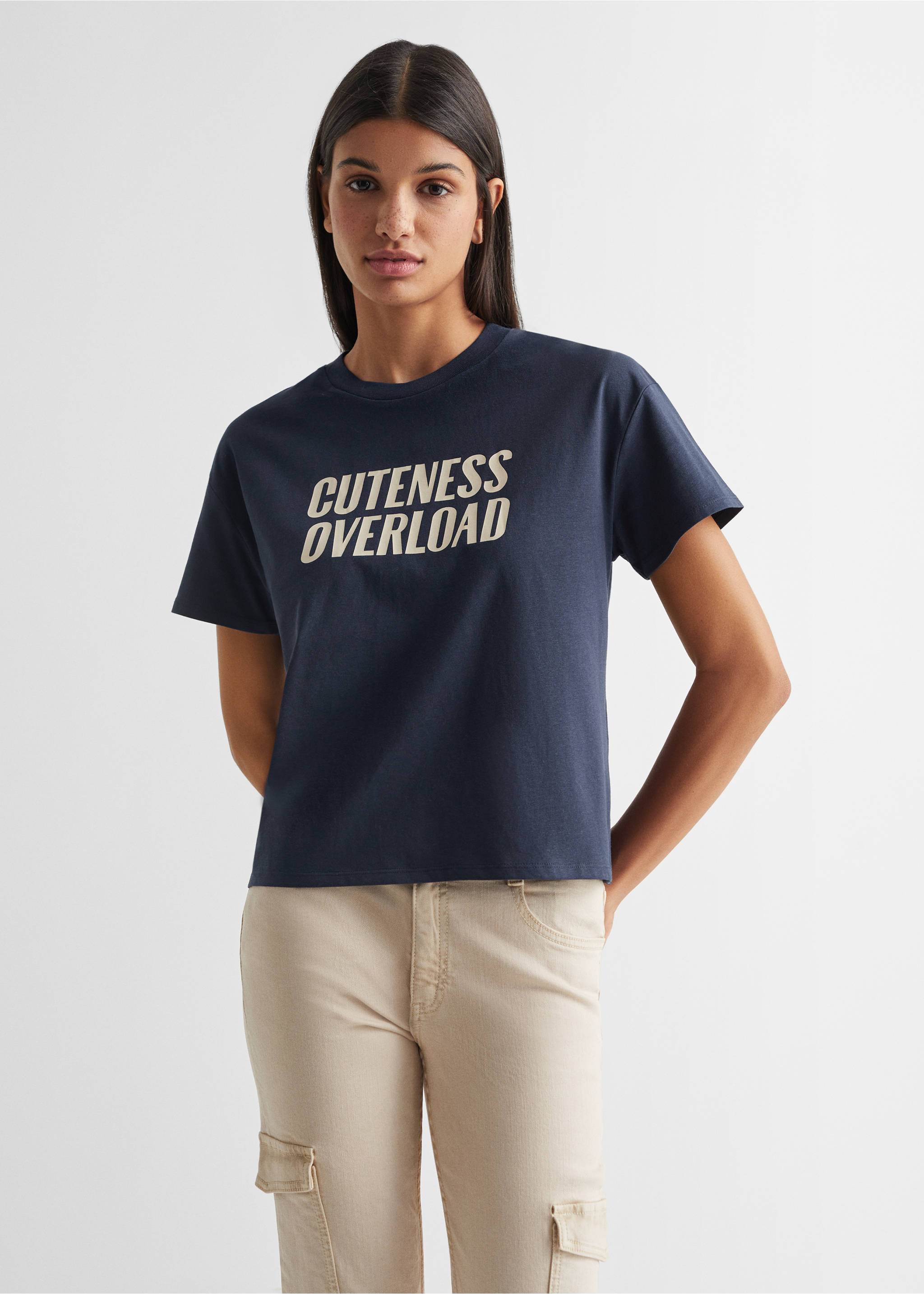 T-shirt message imprimé - Plan moyen, Bleu marine foncé. Ref: 67060632-00.